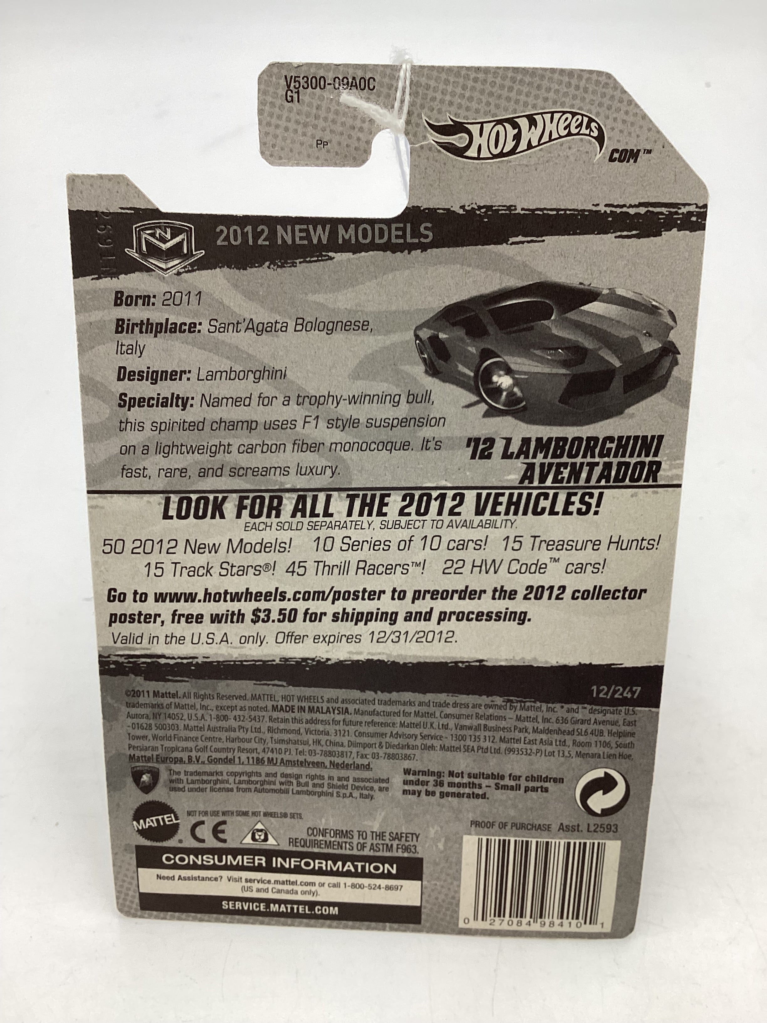 2012 Hot Wheels New Models #12 Lamborghini Aventador Orange 102E - Image 7