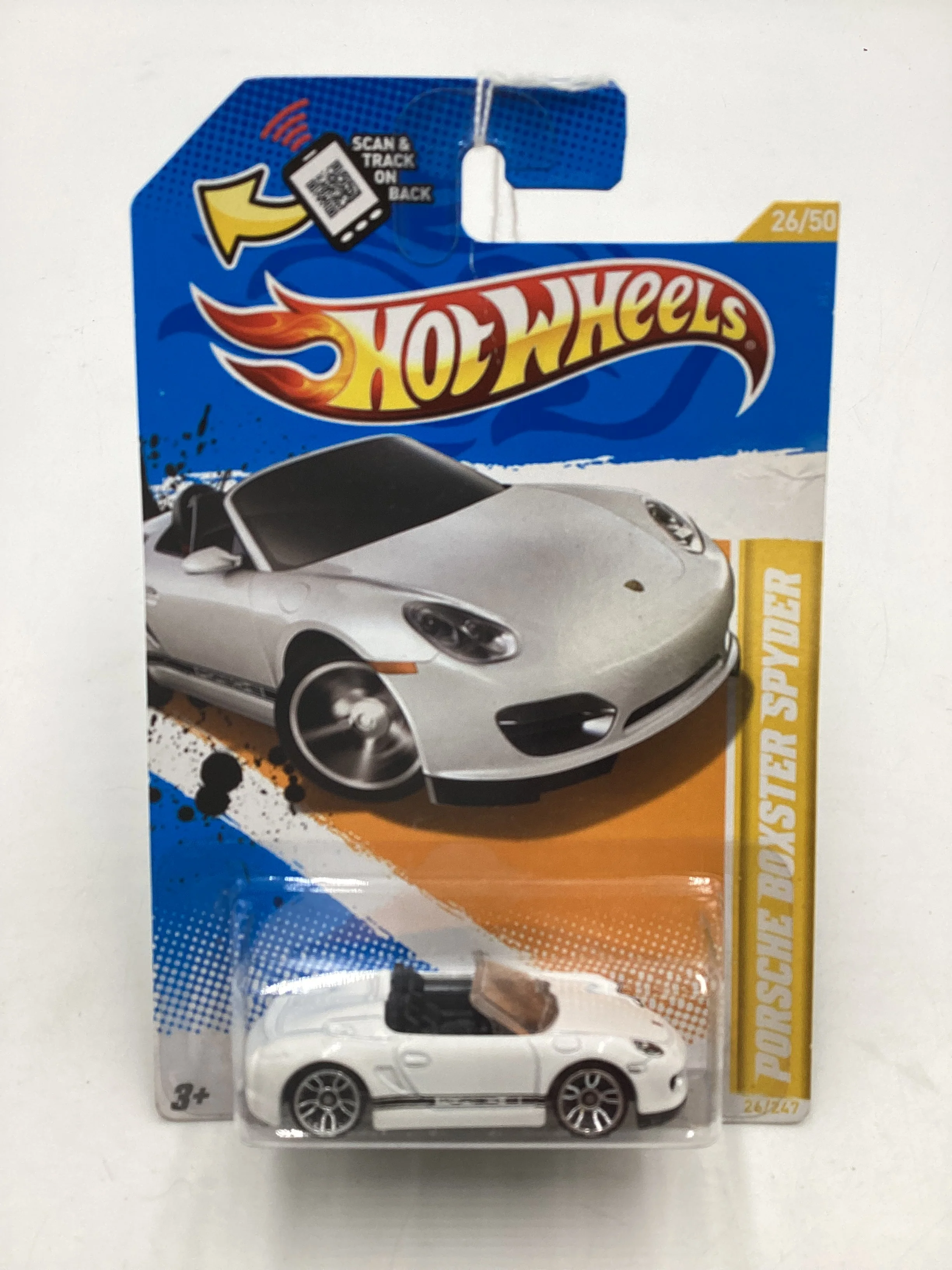 2012 Hot Wheels New Models #26 Porsche Boxster Spyder White “Bad Card” - Image 2