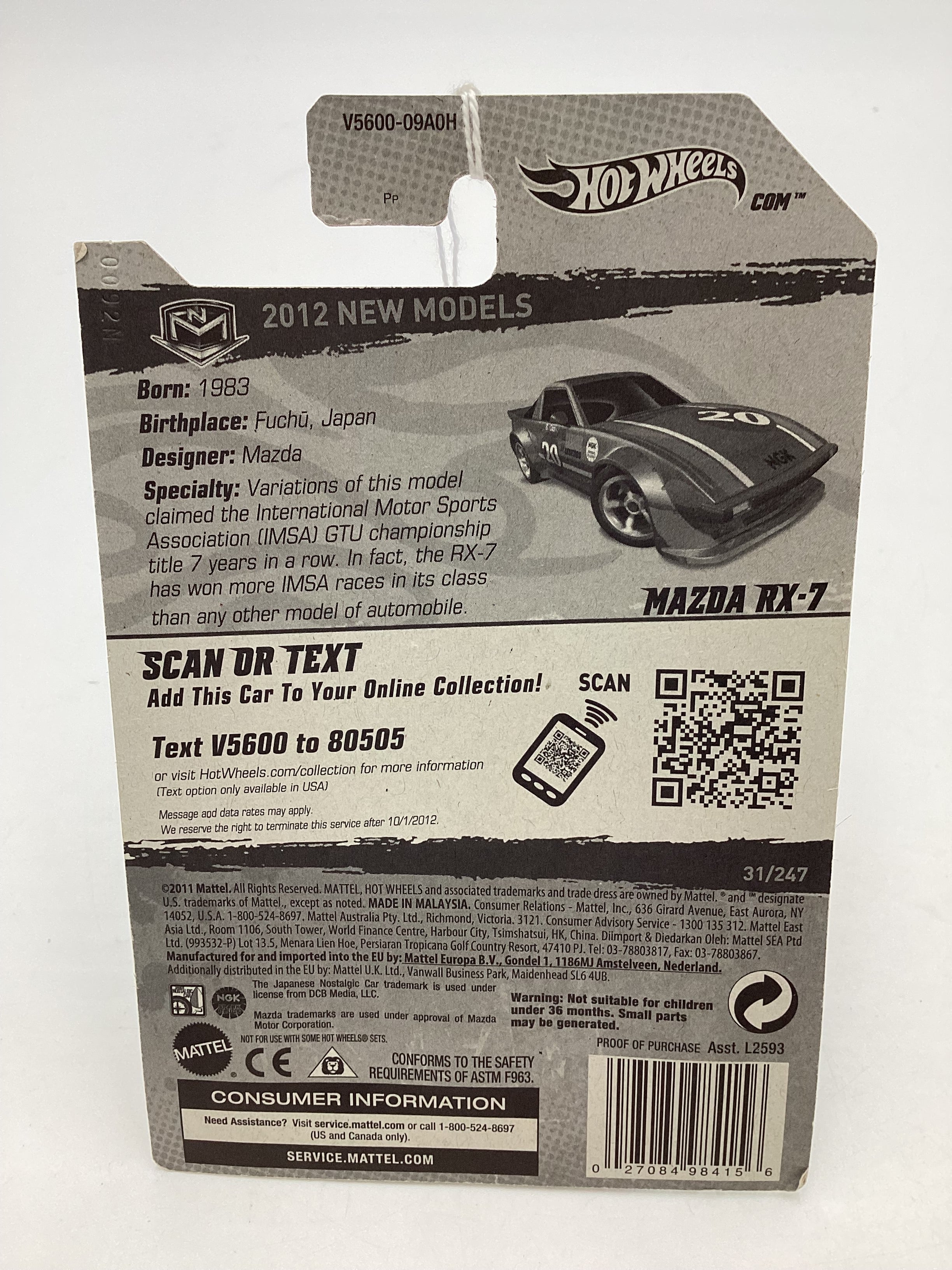 2012 Hot Wheels New Models #31 Mazda RX-7 Blue 86D - Image 7