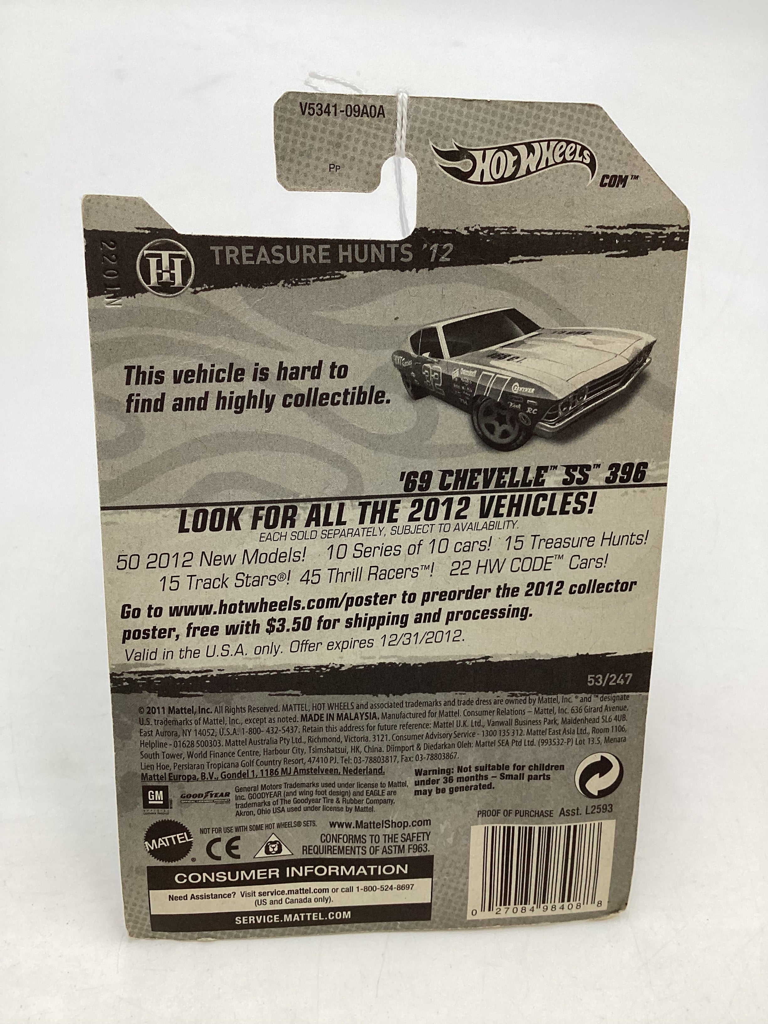 2012 Hot Wheels Treasure Hunt #53 70 Chevelle SS 396 (Bad Card) - Image 9