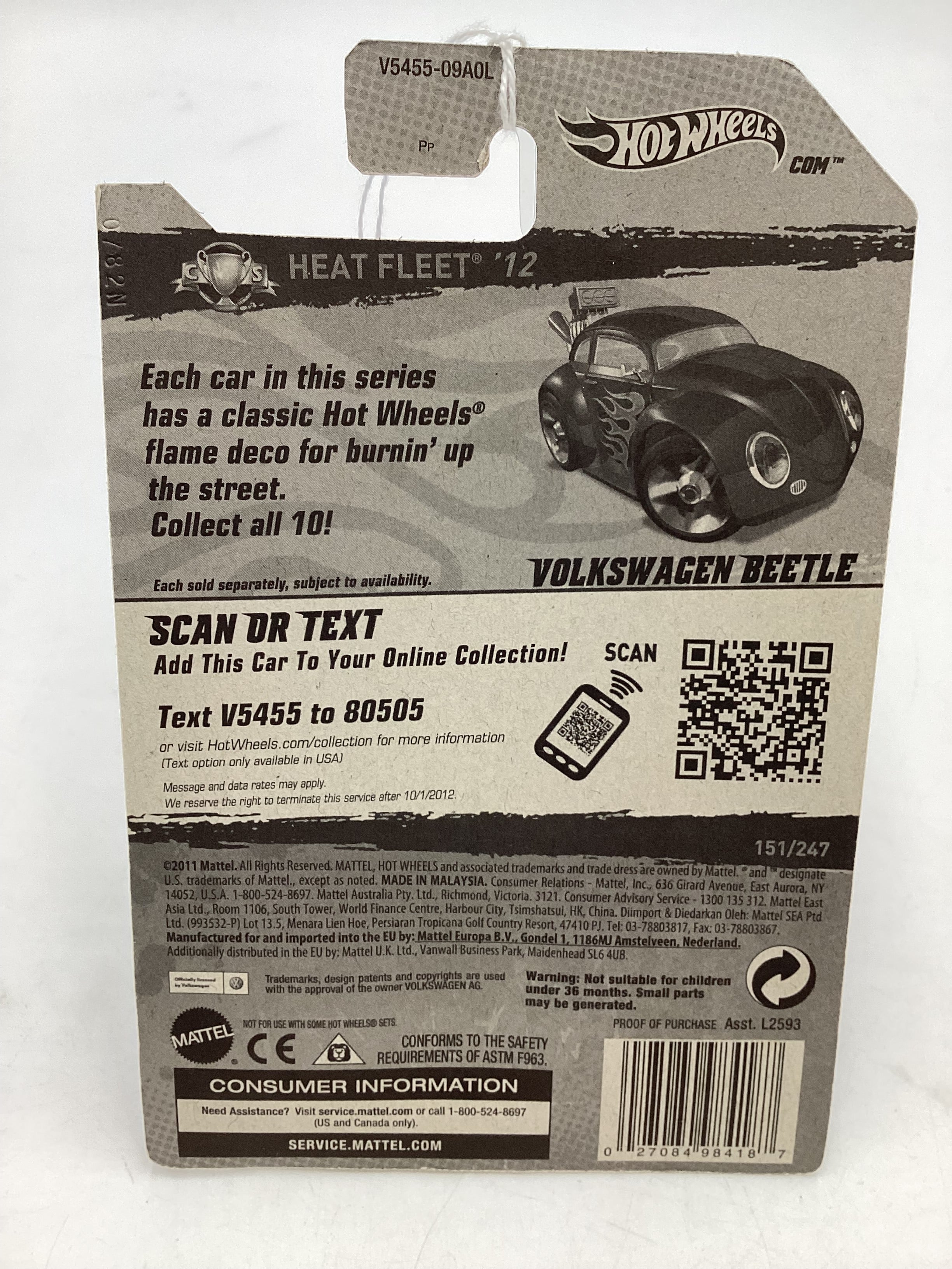 2012 HW Heat Fleet #151 Volkswagen Beetle Tooned Blue 96A - Image 7