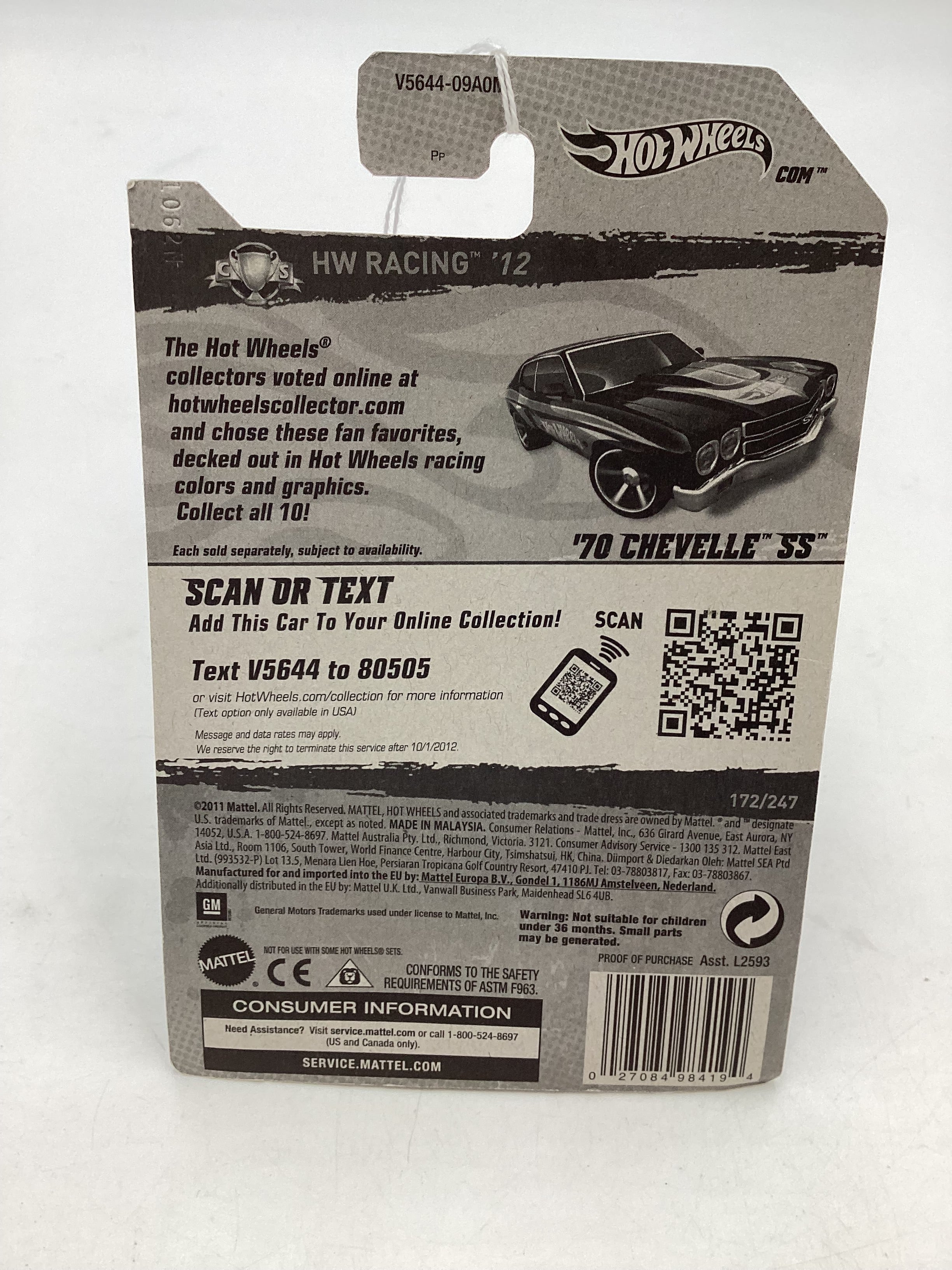 2012 HW Racing #172 70 Chevelle SS Black 13C - Image 7