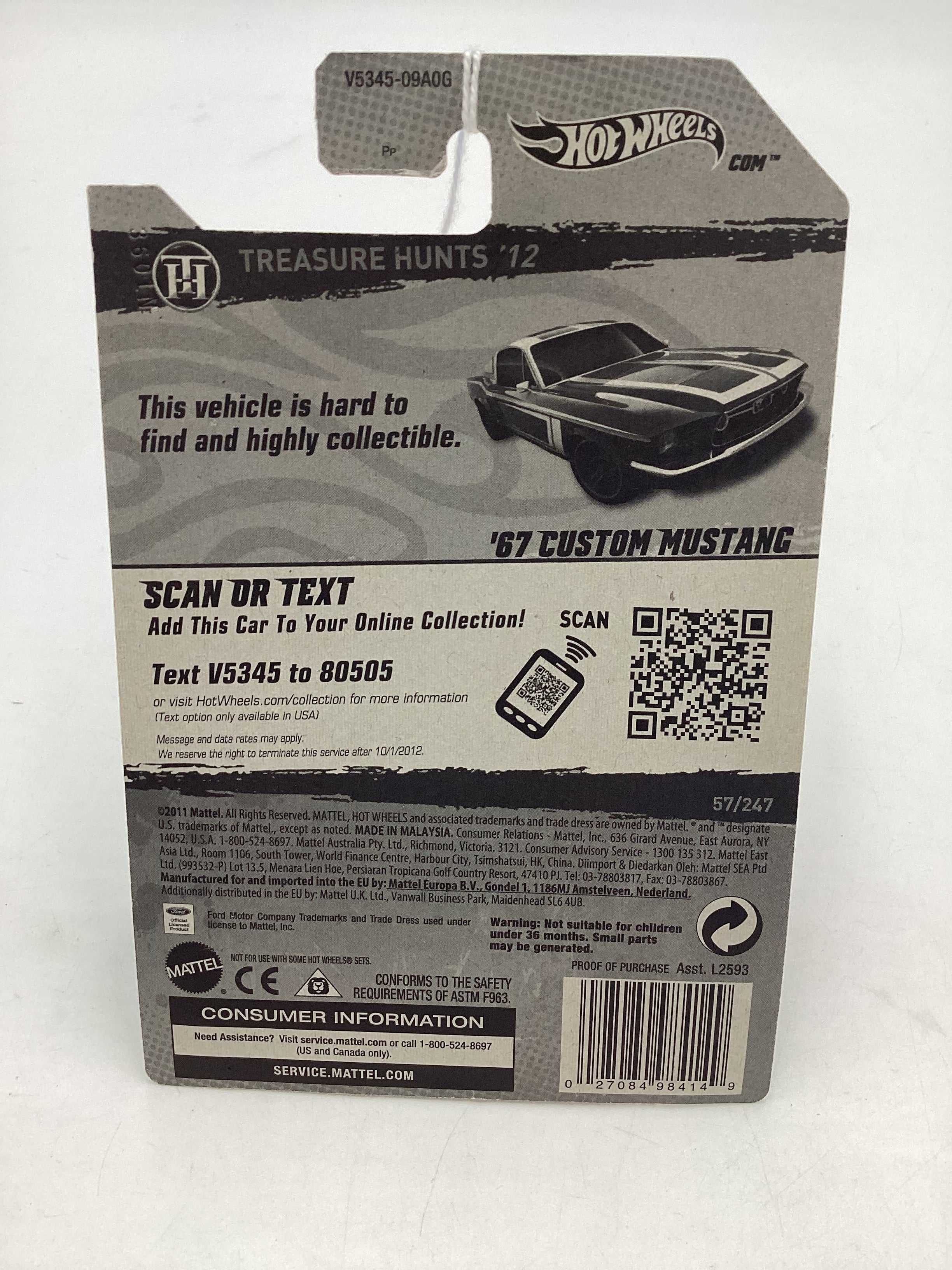 2012 HW Treasure Hunts #57 67 Custom Mustang 283C - Image 6