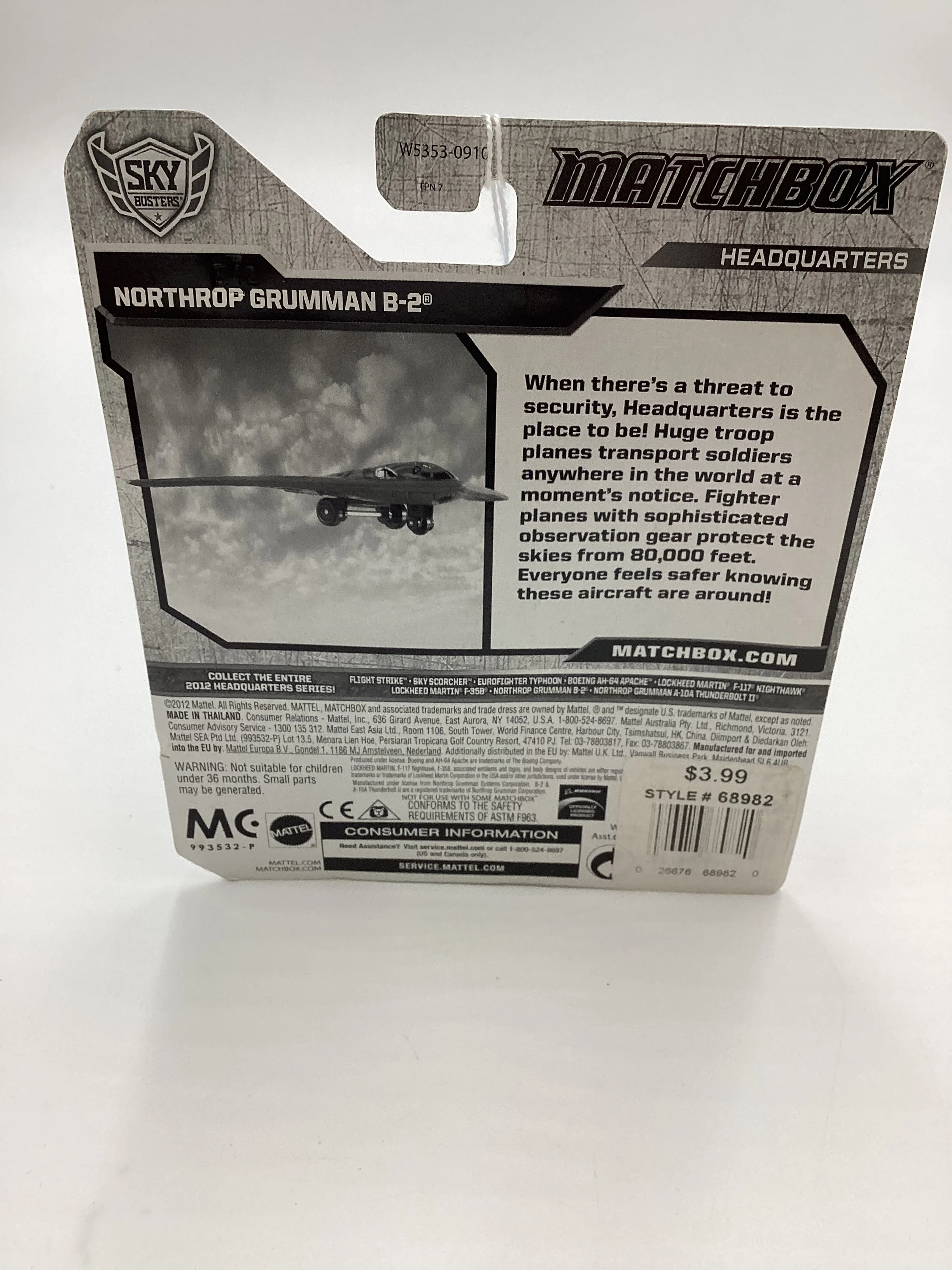 2012 Matchbox Skybusters HQ Northrop Grumman B-2 Gold 114D - Image 6