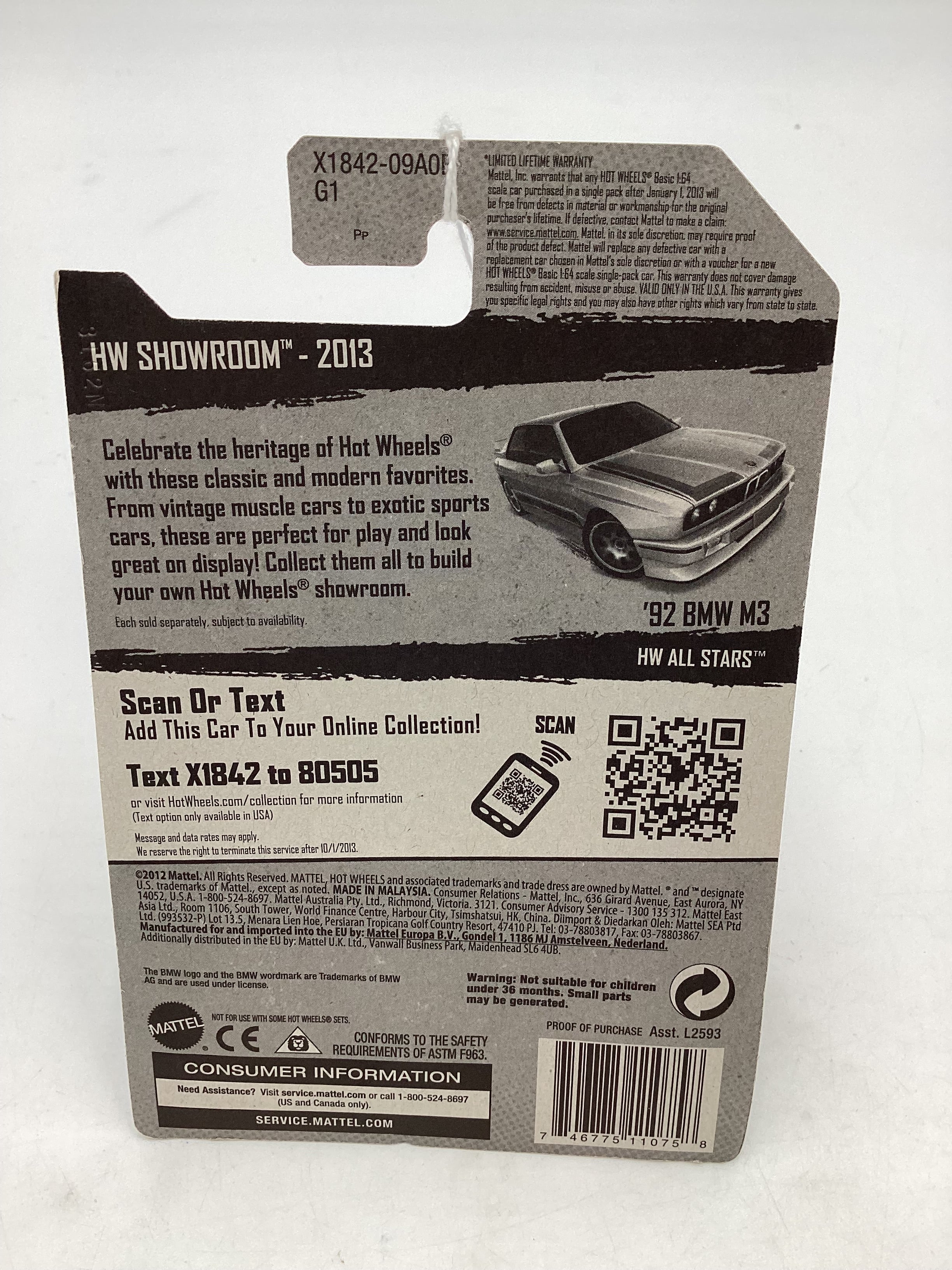 2013 Hot Wheels #172 HW Showroom 92 BMW M3 Silver 109H - Image 7