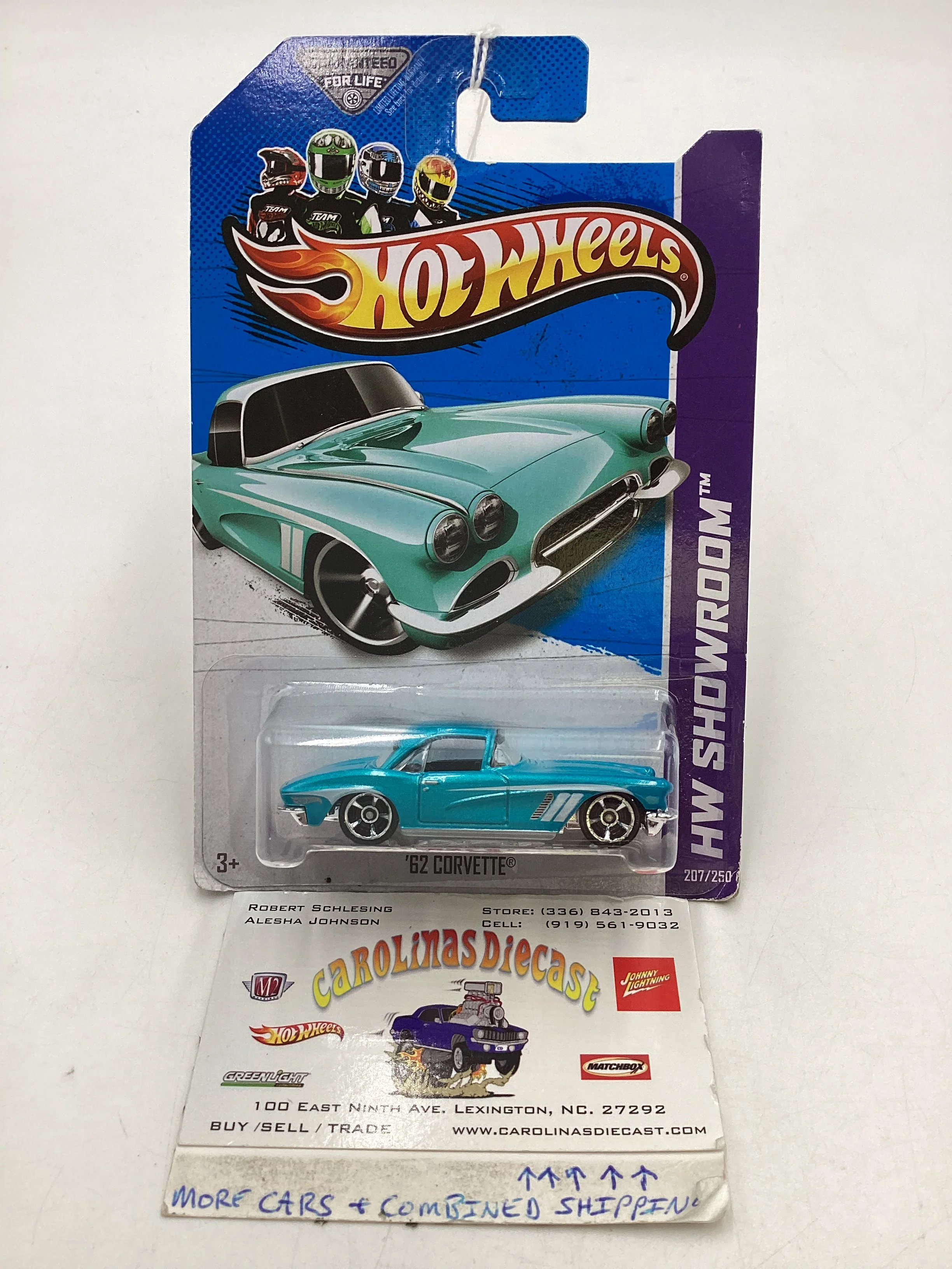 2013 Hot Wheels #207 62 Corvette Light Blue bad card 5C