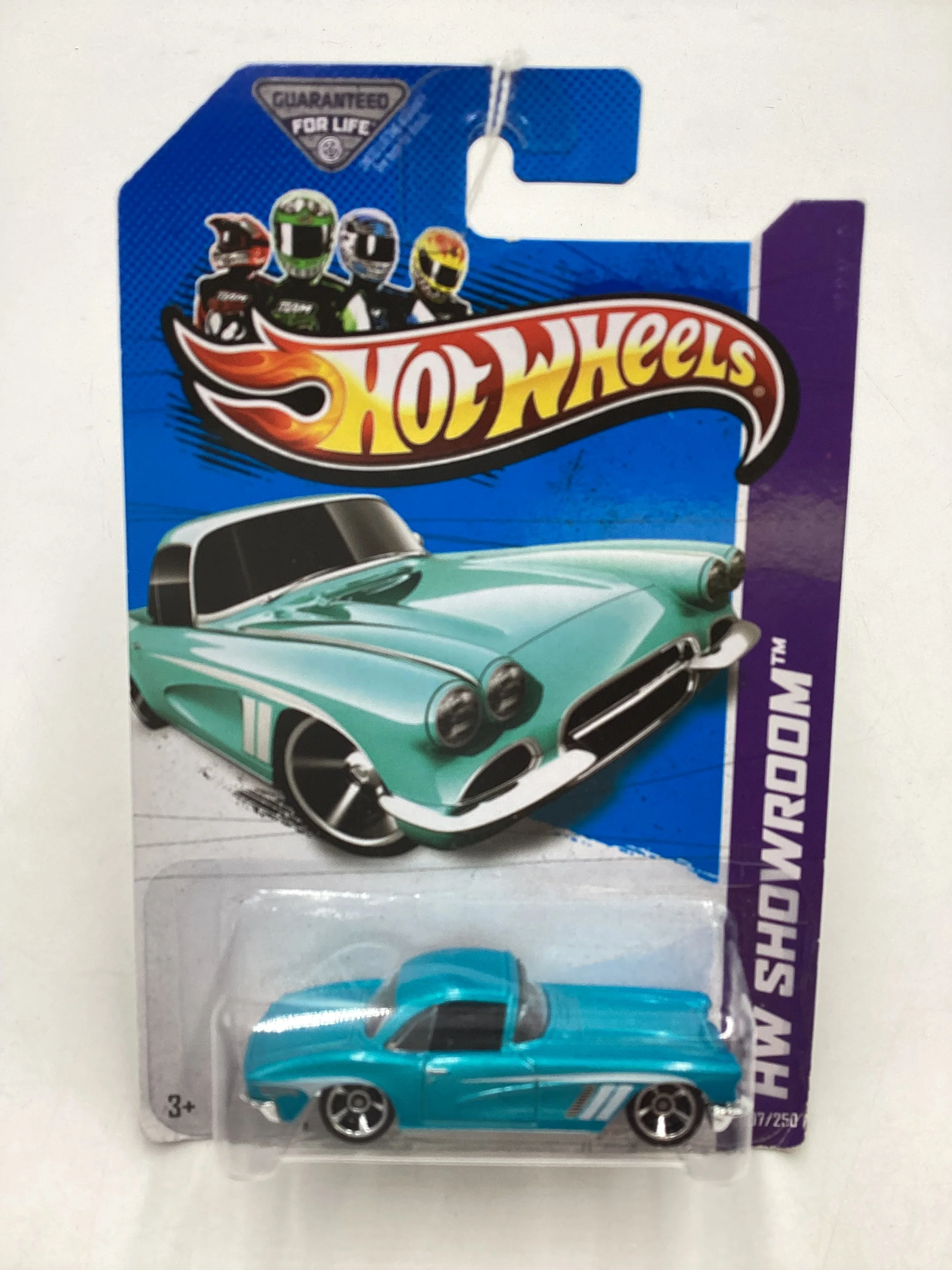2013 Hot Wheels #207 62 Corvette Light Blue bad card 5C - Image 2