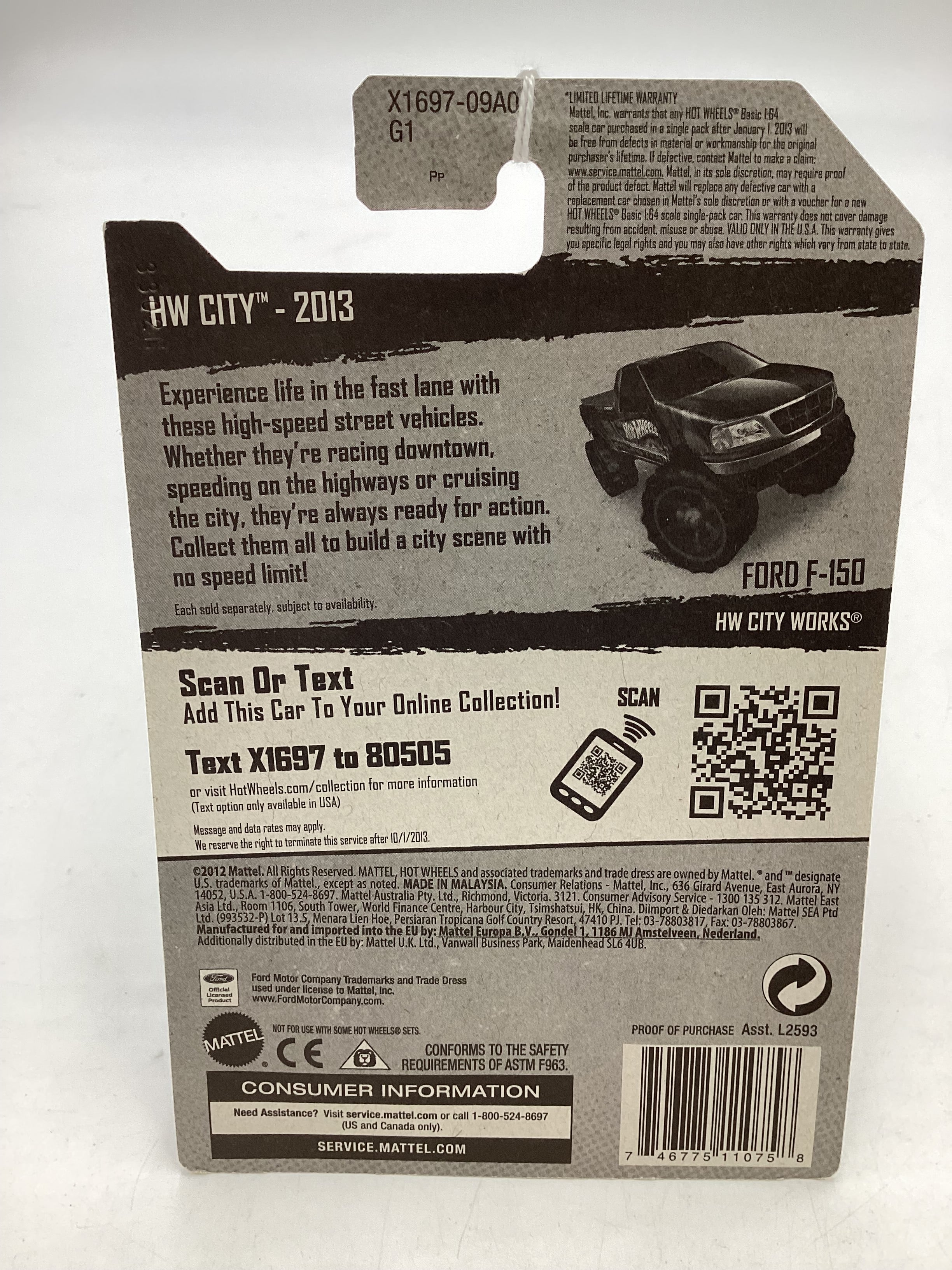 2013 Hot Wheels #45 Ford F-150 Black 25G - Image 7