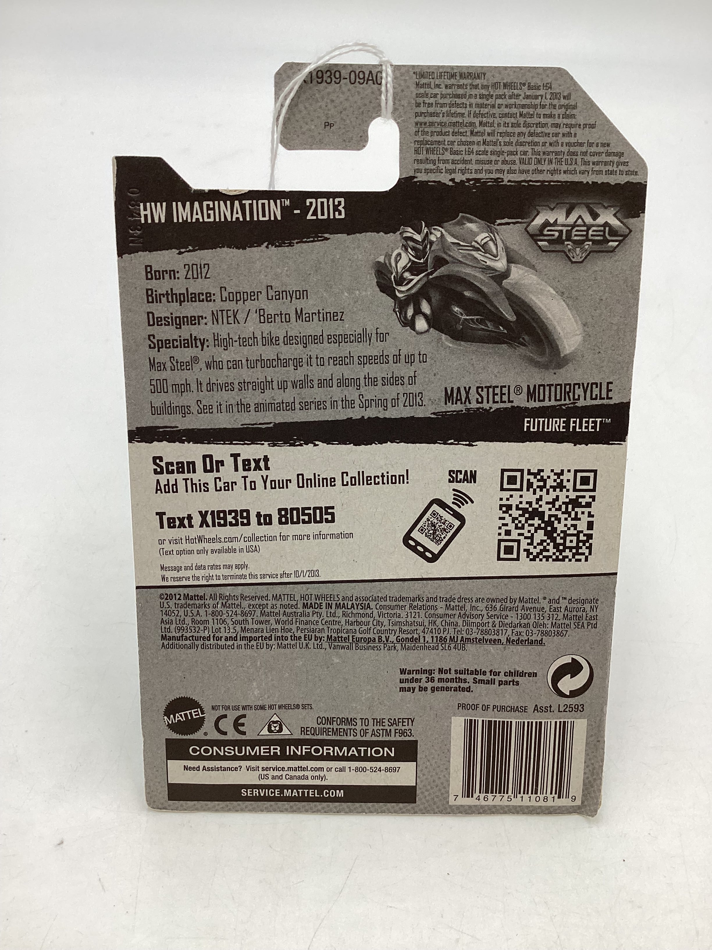 2013 Hot wheels #59 Max Steel Motorcycle Blue 113C - Image 7