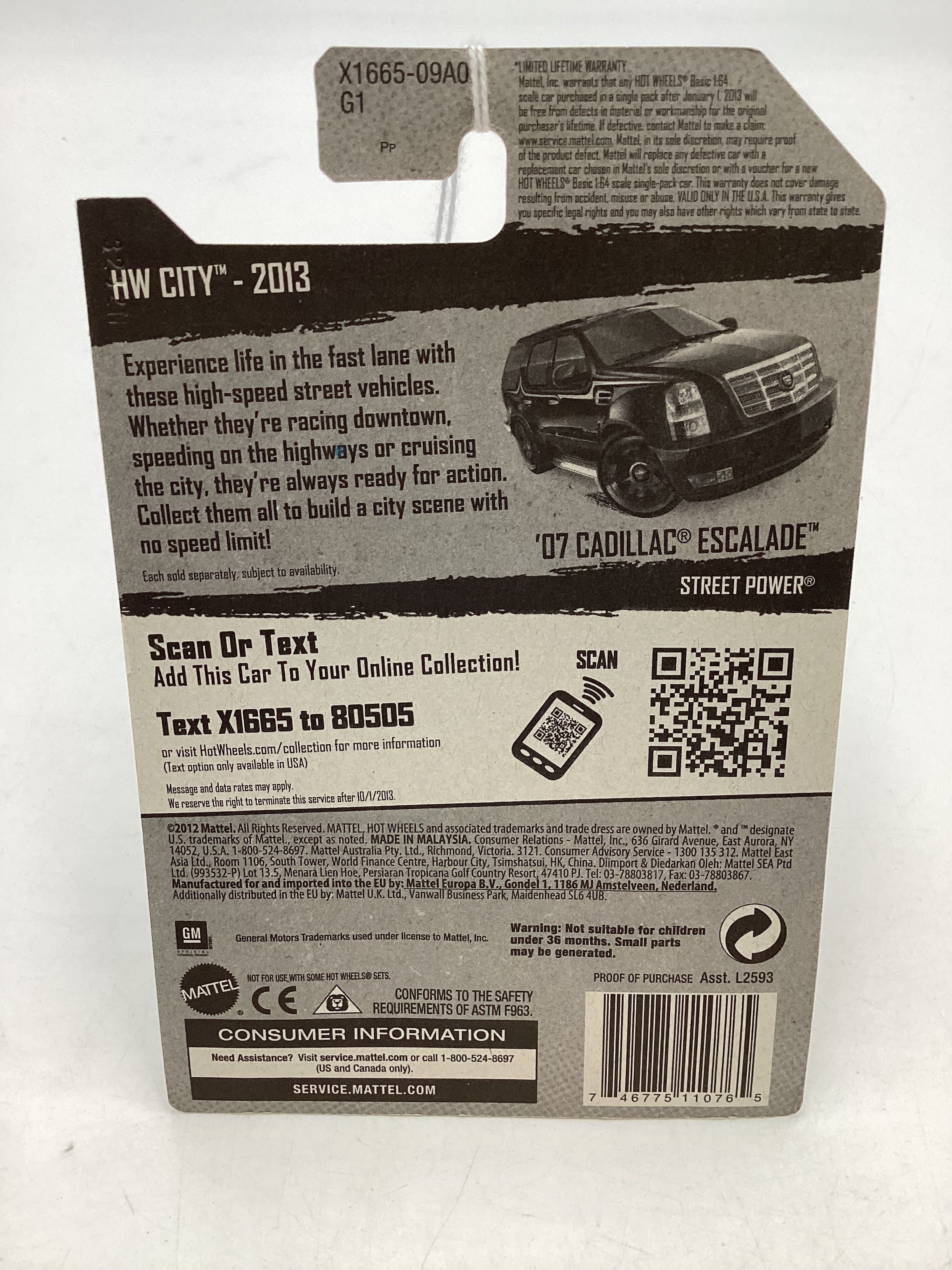 2013 Hot Wheels #6 07 Cadillac Escalade Black - Image 7