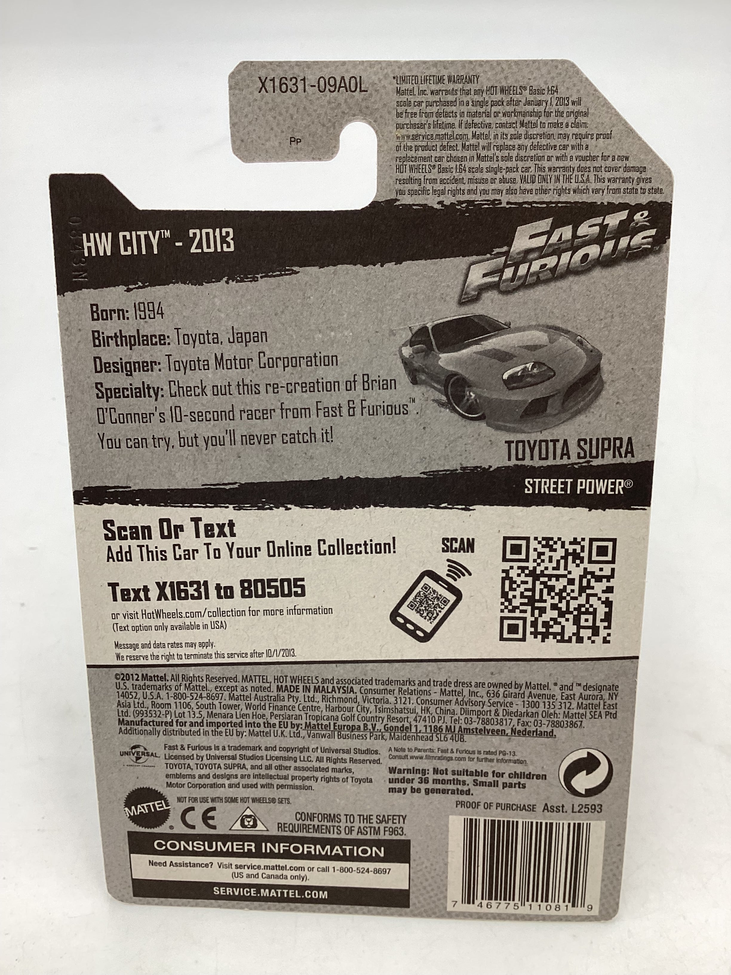 2013 Hot wheels Fast and furious #005 Toyota Supra with protector - Image 7