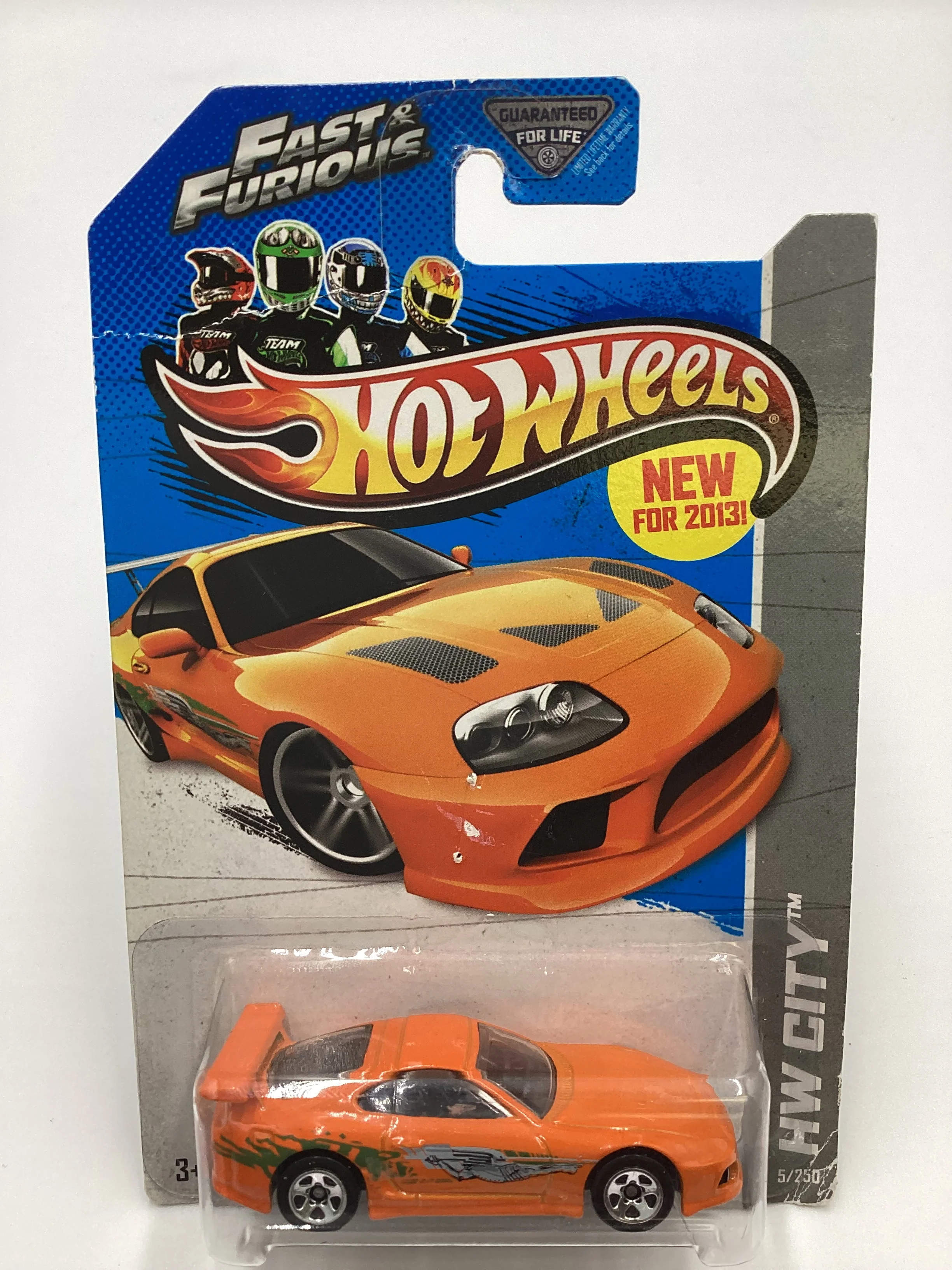2013 Hot Wheels Fast and furious #5 Toyota Supra Orange with protector Card not perfect - Image 2