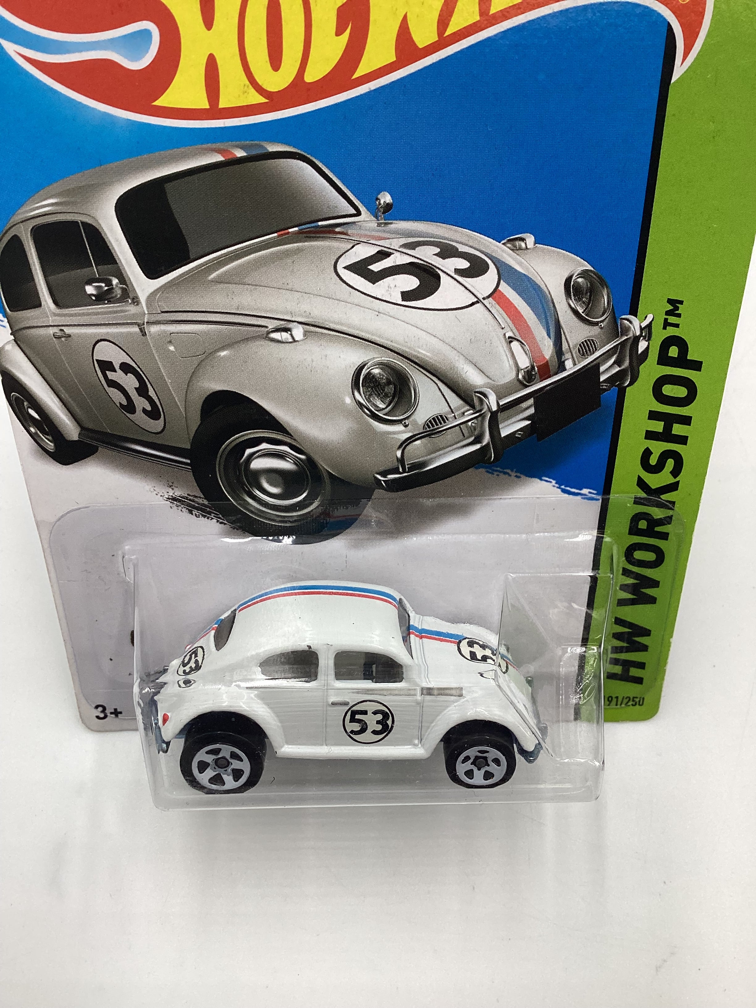 2014 Hot Wheels #191 Herbie Volkswagen Beetle The Love Bug White with protector - Image 6