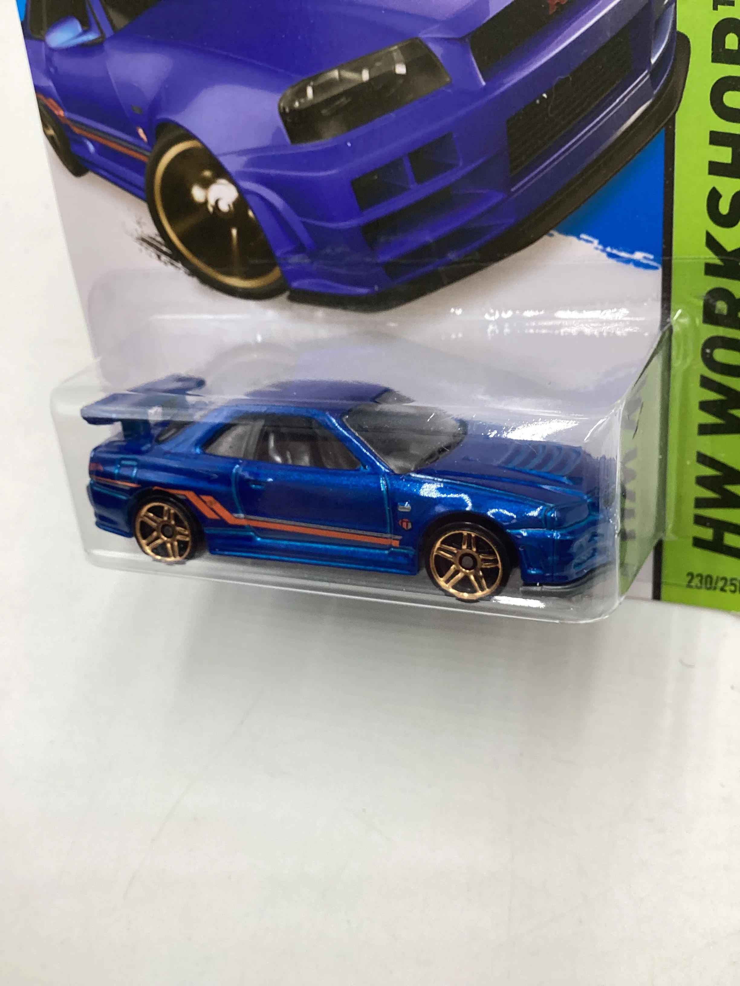 2014 Hot Wheels #230 Nissan Skyline GT-R (R34) Blue W/protector - Image 4