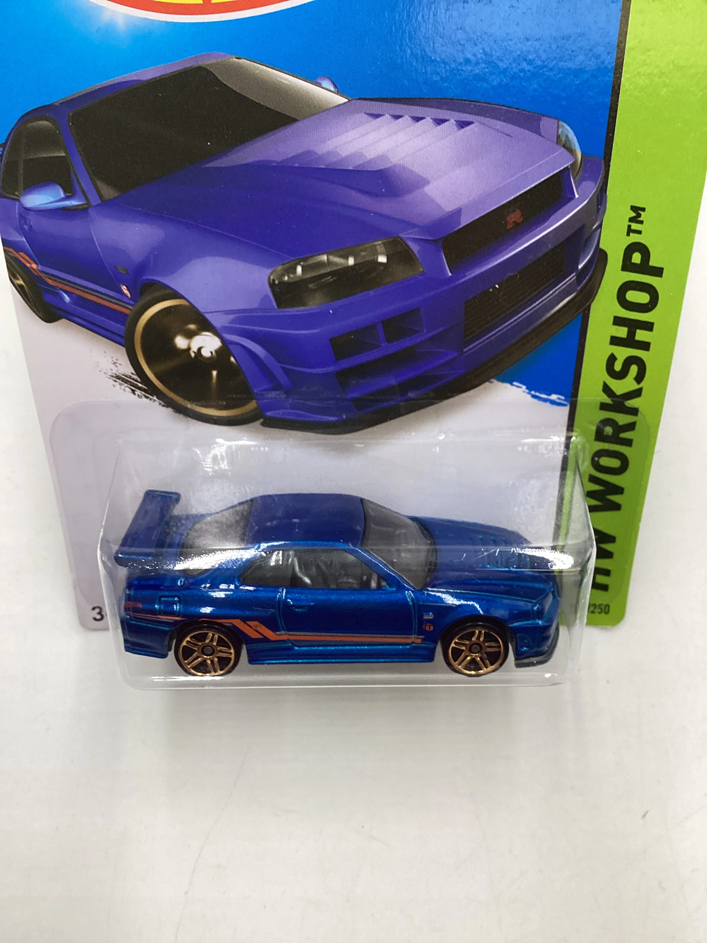 2014 Hot Wheels #230 Nissan Skyline GT-R (R34) Blue W/protector - Image 6
