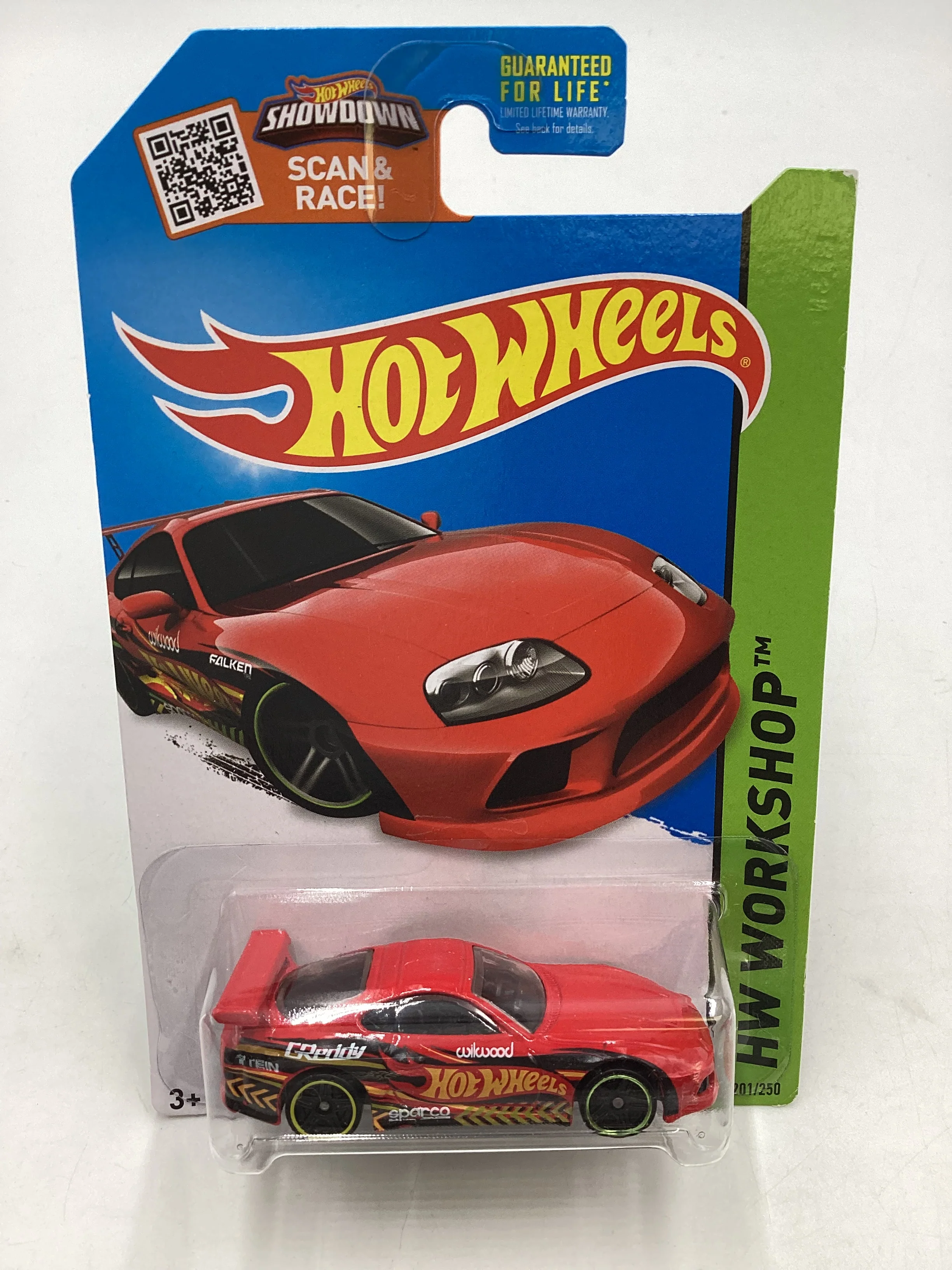 2015 Hot wheels #201 Red Toyota Supra with protector - Image 2