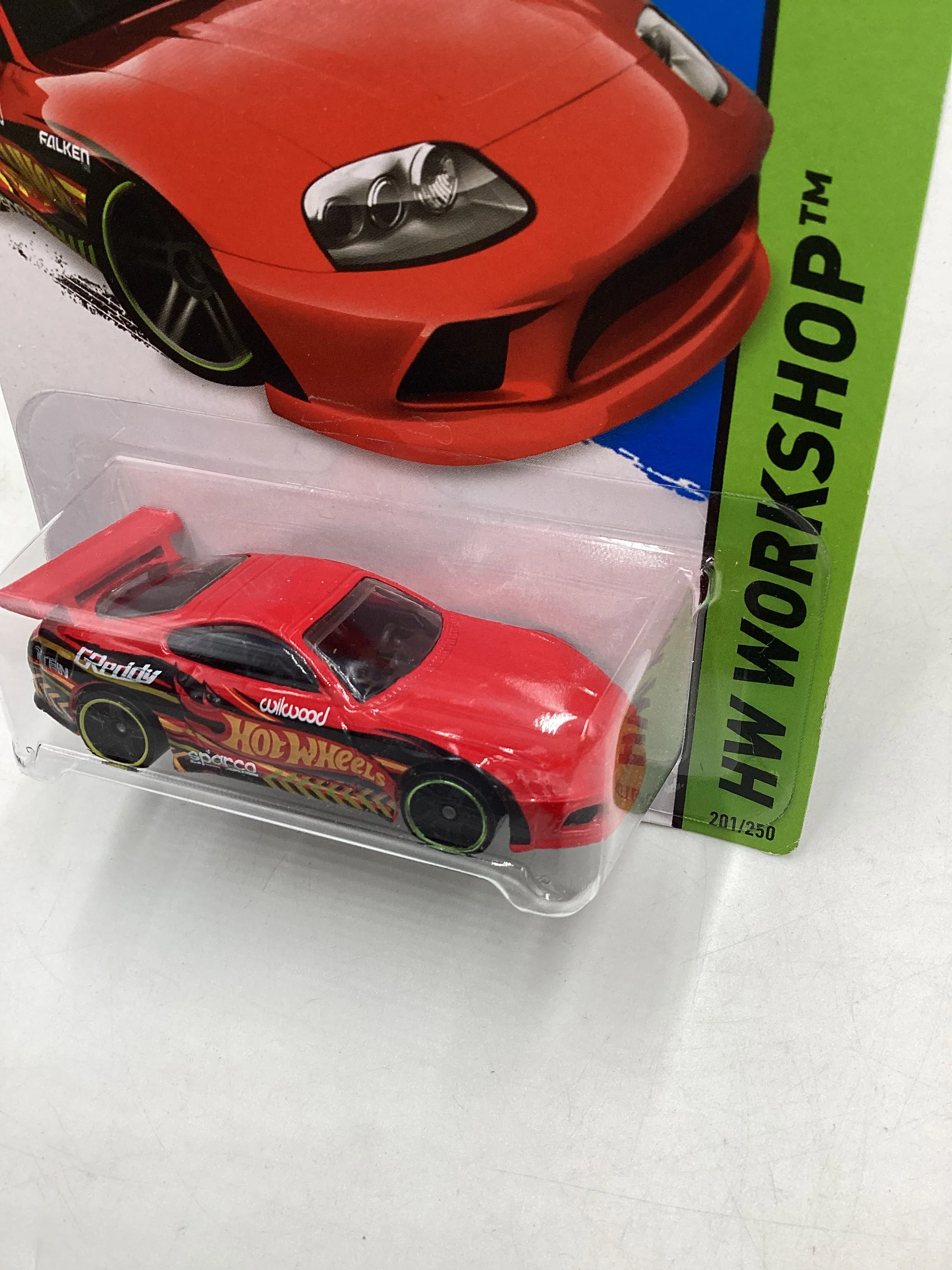 2015 Hot wheels #201 Red Toyota Supra with protector - Image 4