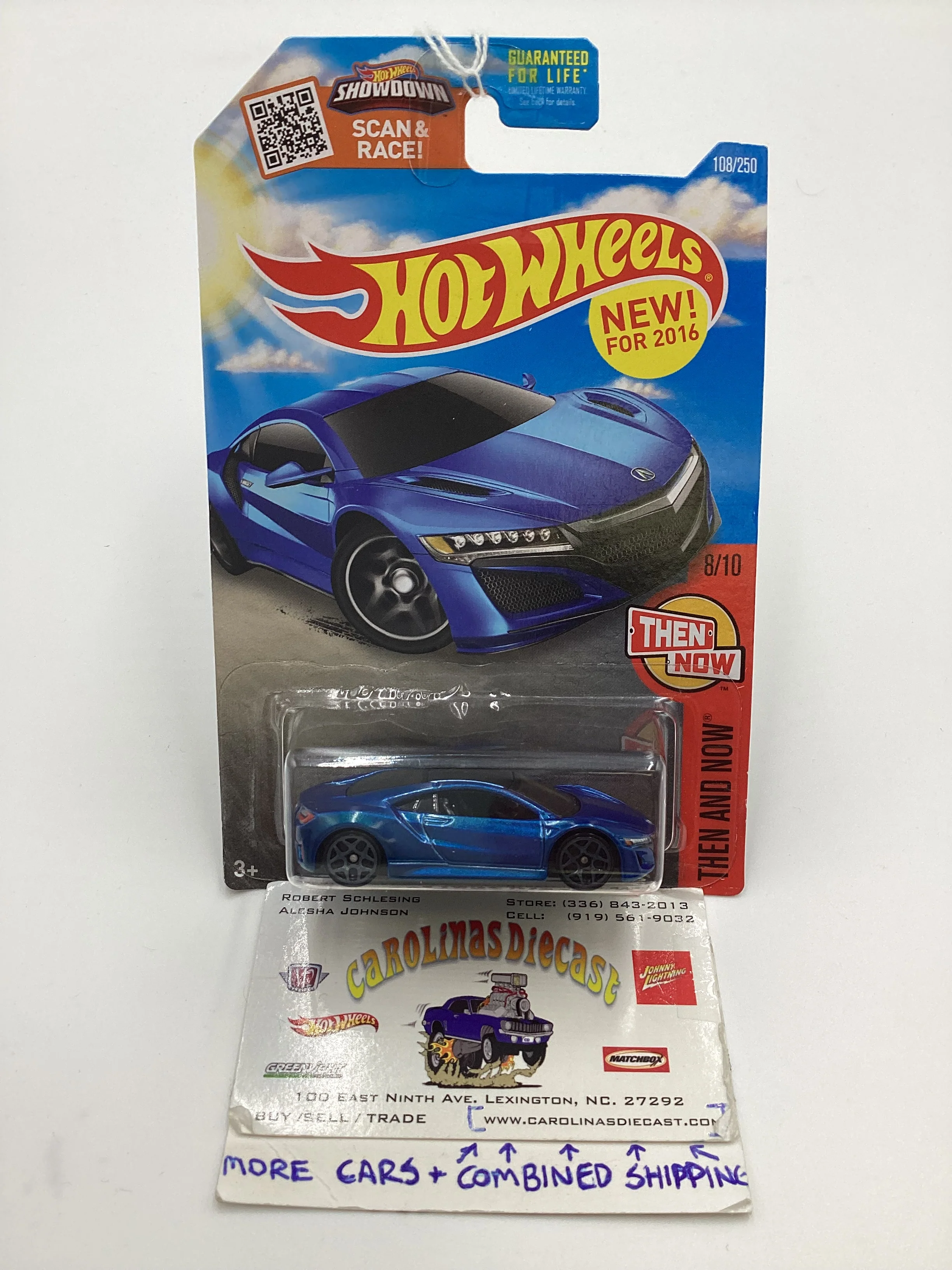 2016 Hot Wheels #108 17 Acura NSX Blue Target Spring Card 238E