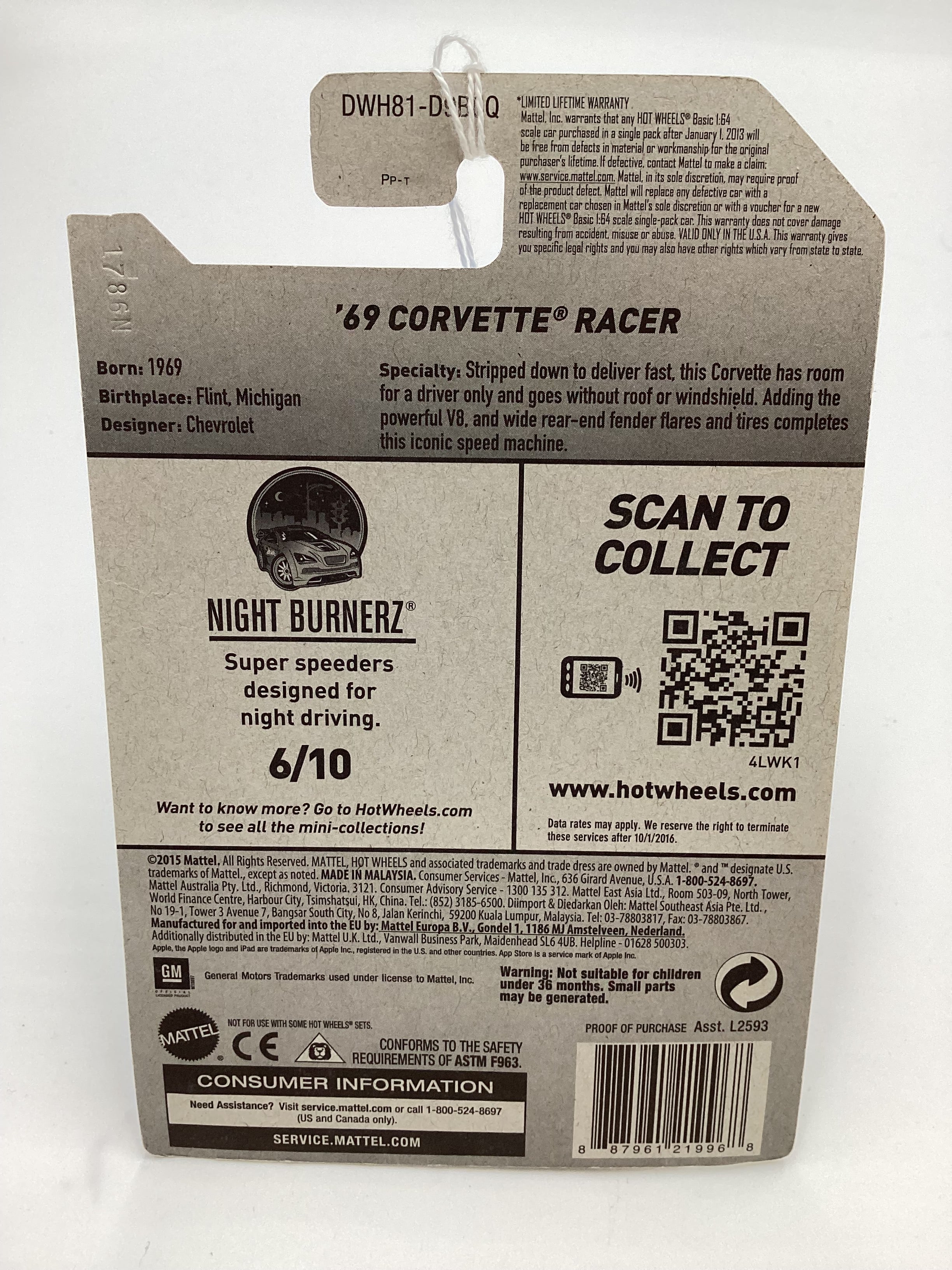2016 Hot Wheels #86 69 Corvette Racer White 13H - Image 7