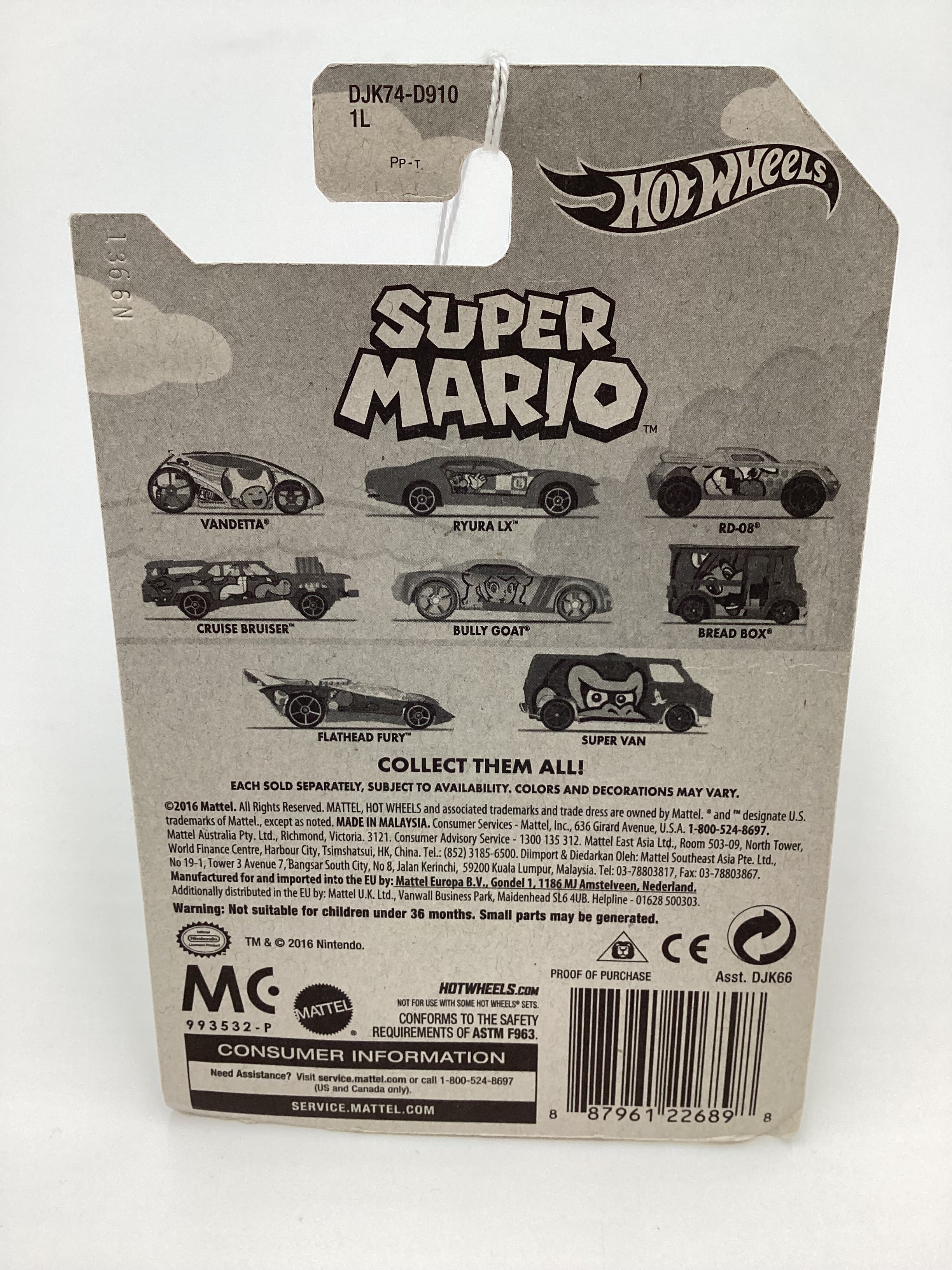 2016 Hot Wheels Super Mario #3 RD-08 Yellow Wario 157A - Image 7