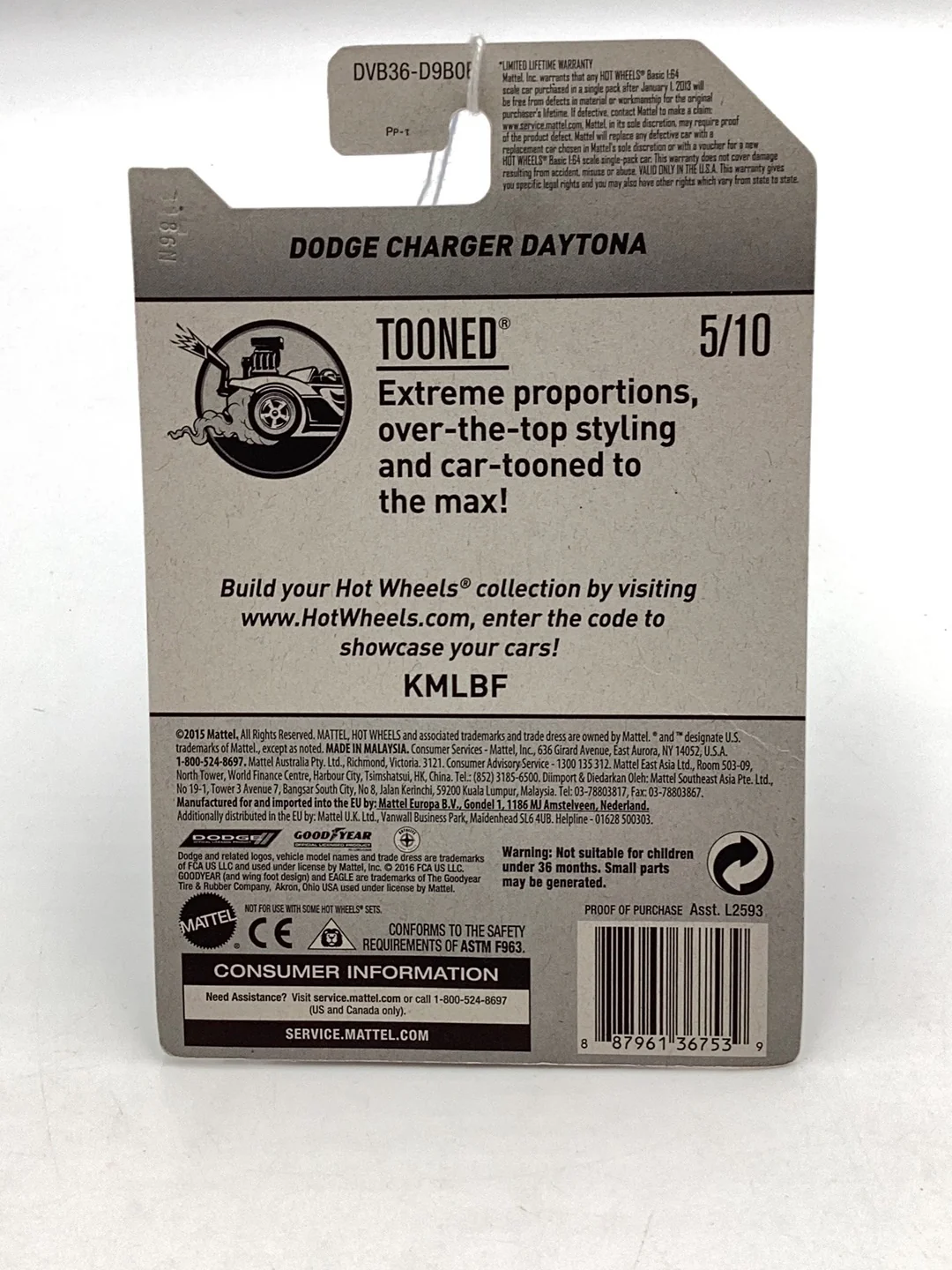 2017 Hot Wheels #103 Tooned Dodge Charger Daytona 57F - Image 7