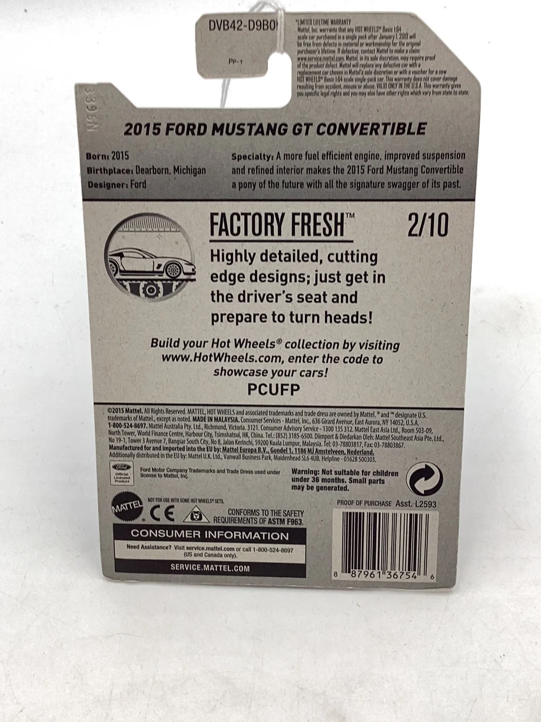 2017 Hot Wheels #104 2015 Ford Mustang GT Convertible 30D - Image 7