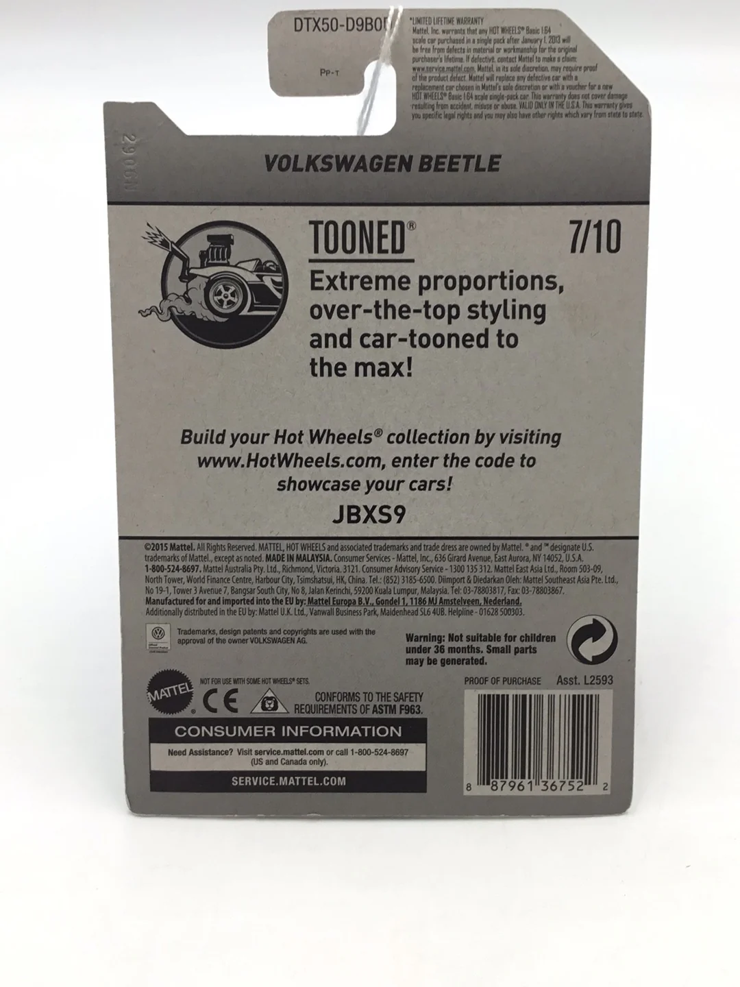 2017 hot wheels #74 Volkswagen Beetle Tooned PP6 - Image 6