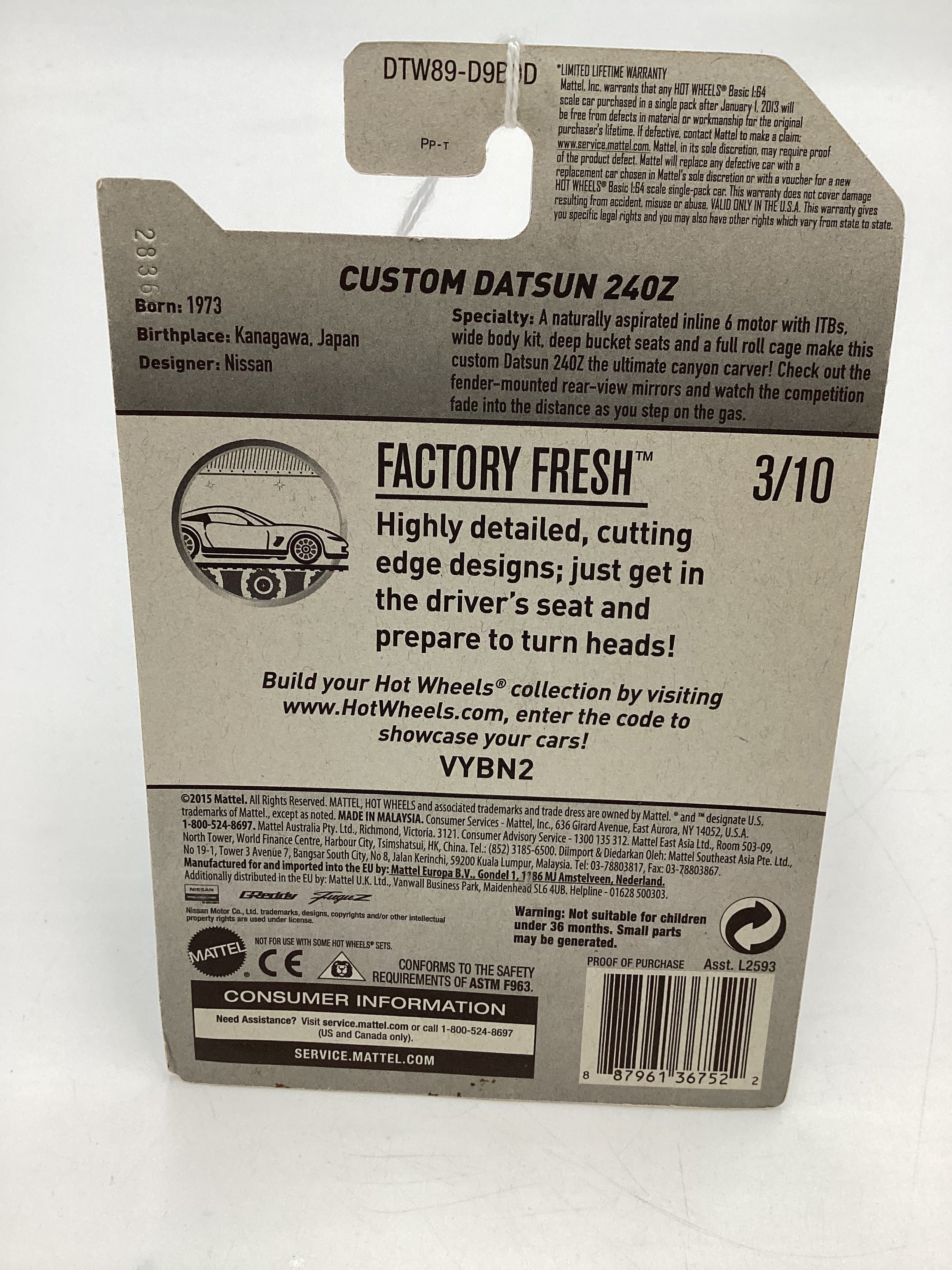 2017 Hot Wheels Factory Fresh #76 Custom Datsun 240Z White 88G - Image 8