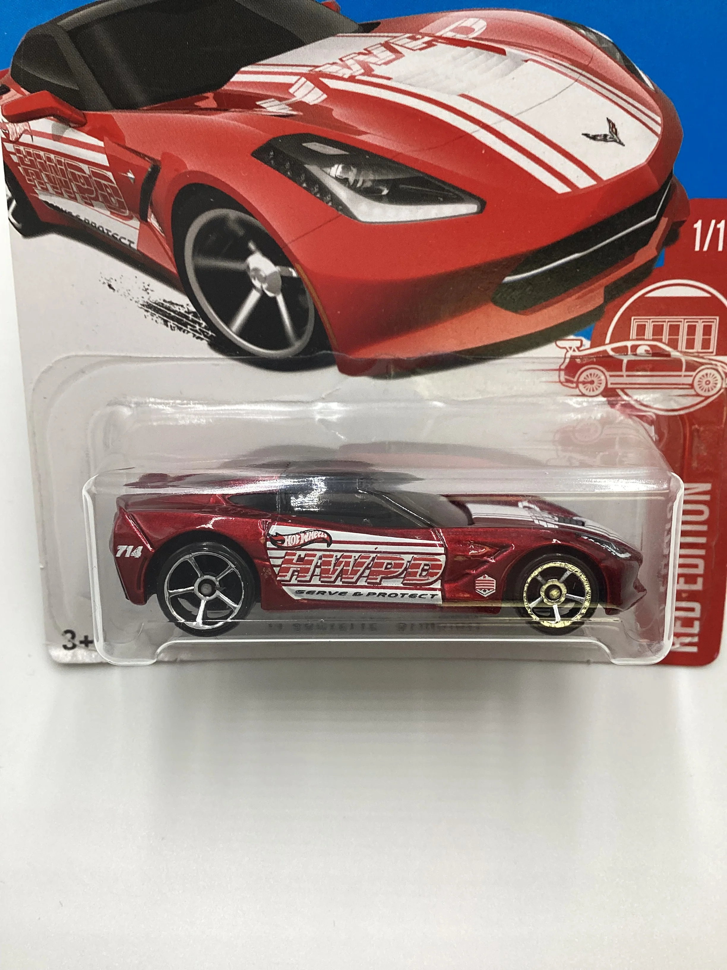 2017 Hot Wheels Target Red Edition #1 14 Corvette Stingray Red Cracked Blister 145G - Image 3
