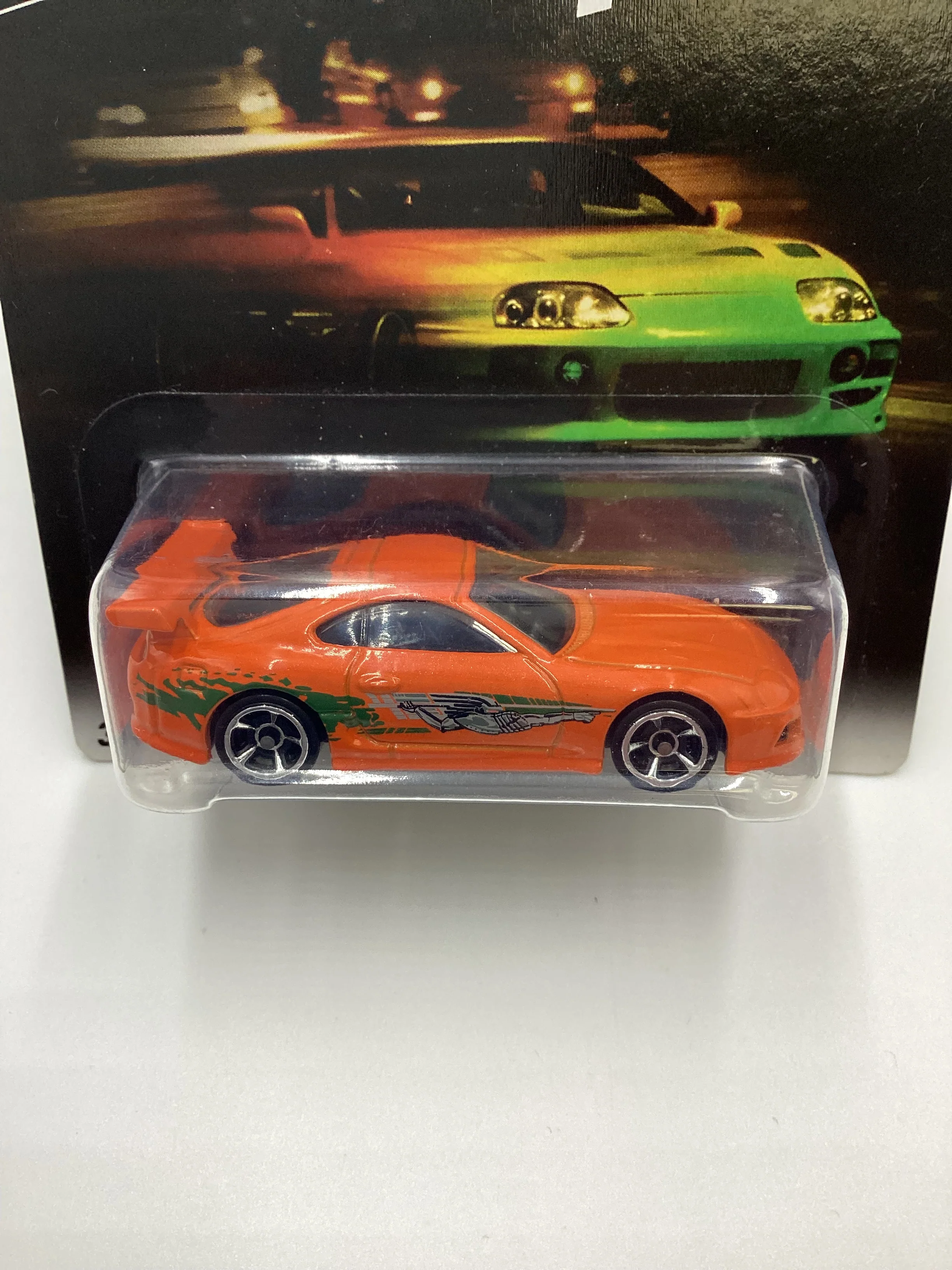 2017 Hot Wheels The Fast & Furious #1 94 Toyota Supra Orange with protector - Image 3