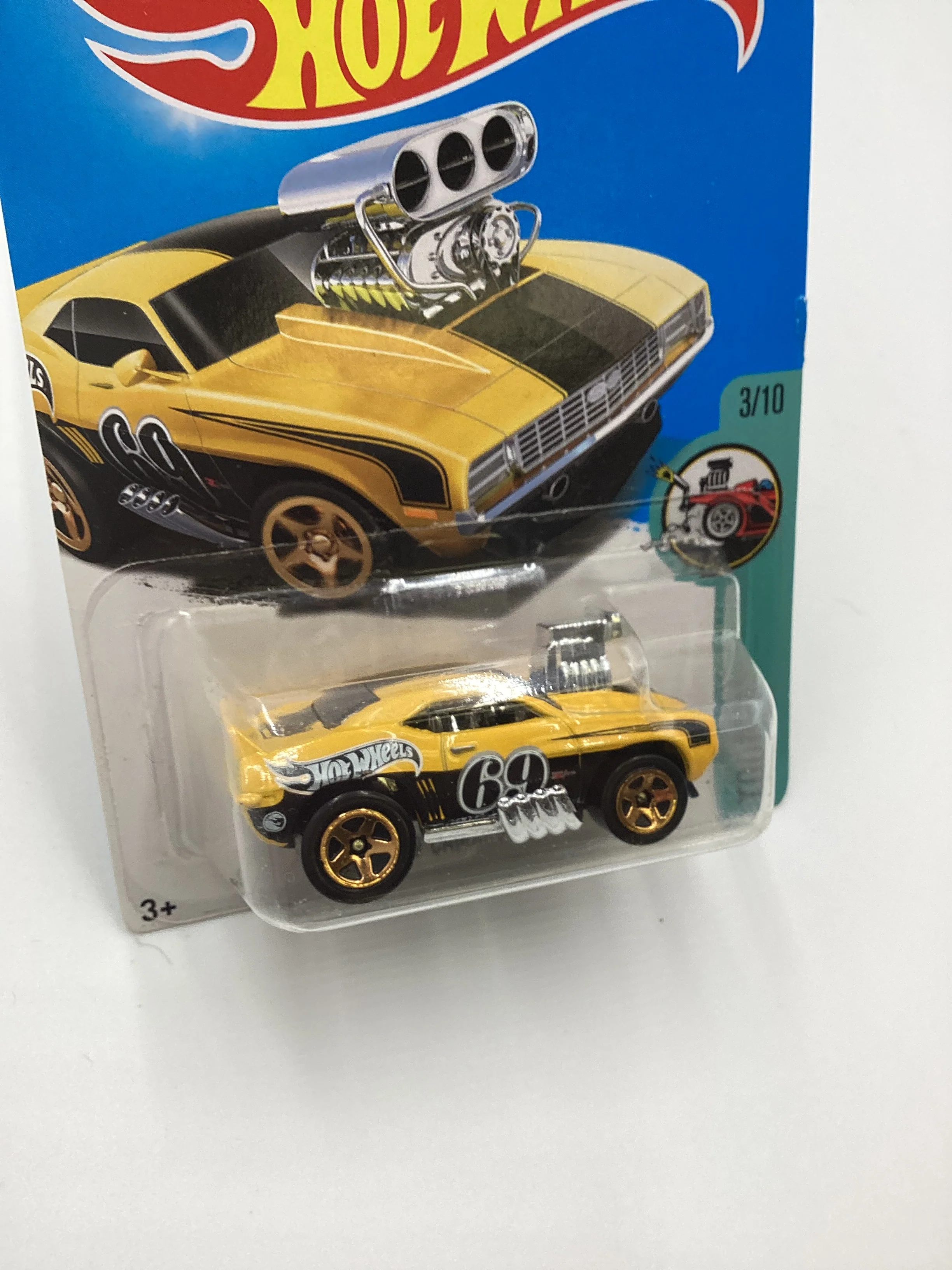 2017 Hot wheels Treasure Hunt 3/10 69 Camaro Z28 Yellow Tooned * Vein Top Right Corner* - Image 5
