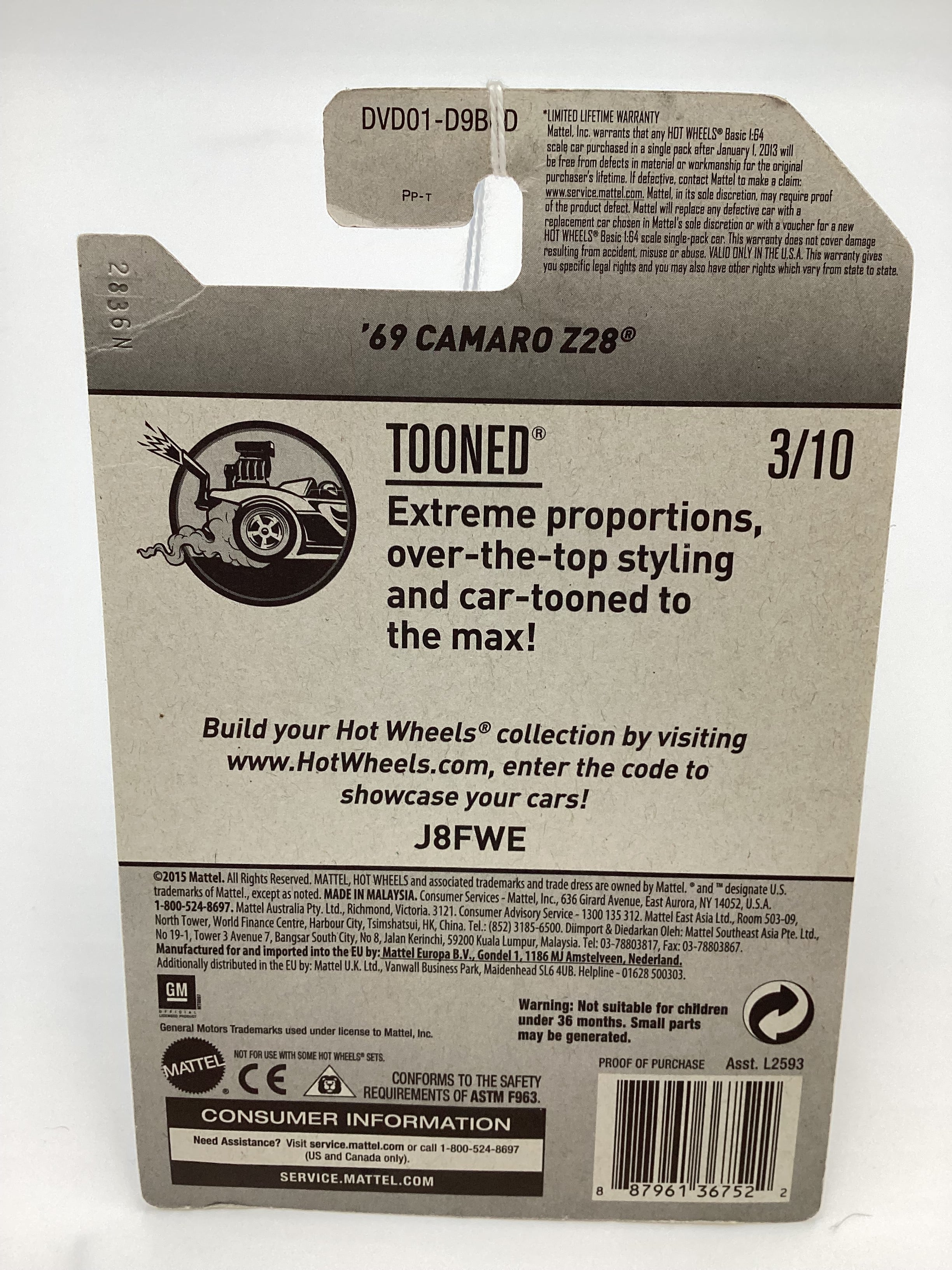 2017 Hot wheels Treasure Hunt 3/10 69 Camaro Z28 Yellow Tooned * Vein Top Right Corner* - Image 9
