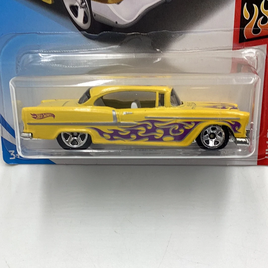 2018 Hot Wheels #12 55 Chevy Yellow 9i - Image 3