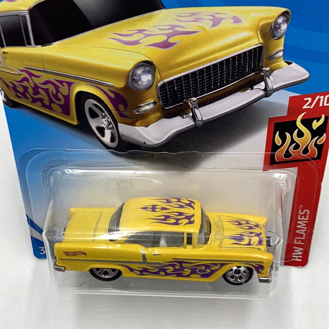 2018 Hot Wheels #12 55 Chevy Yellow 9i - Image 6