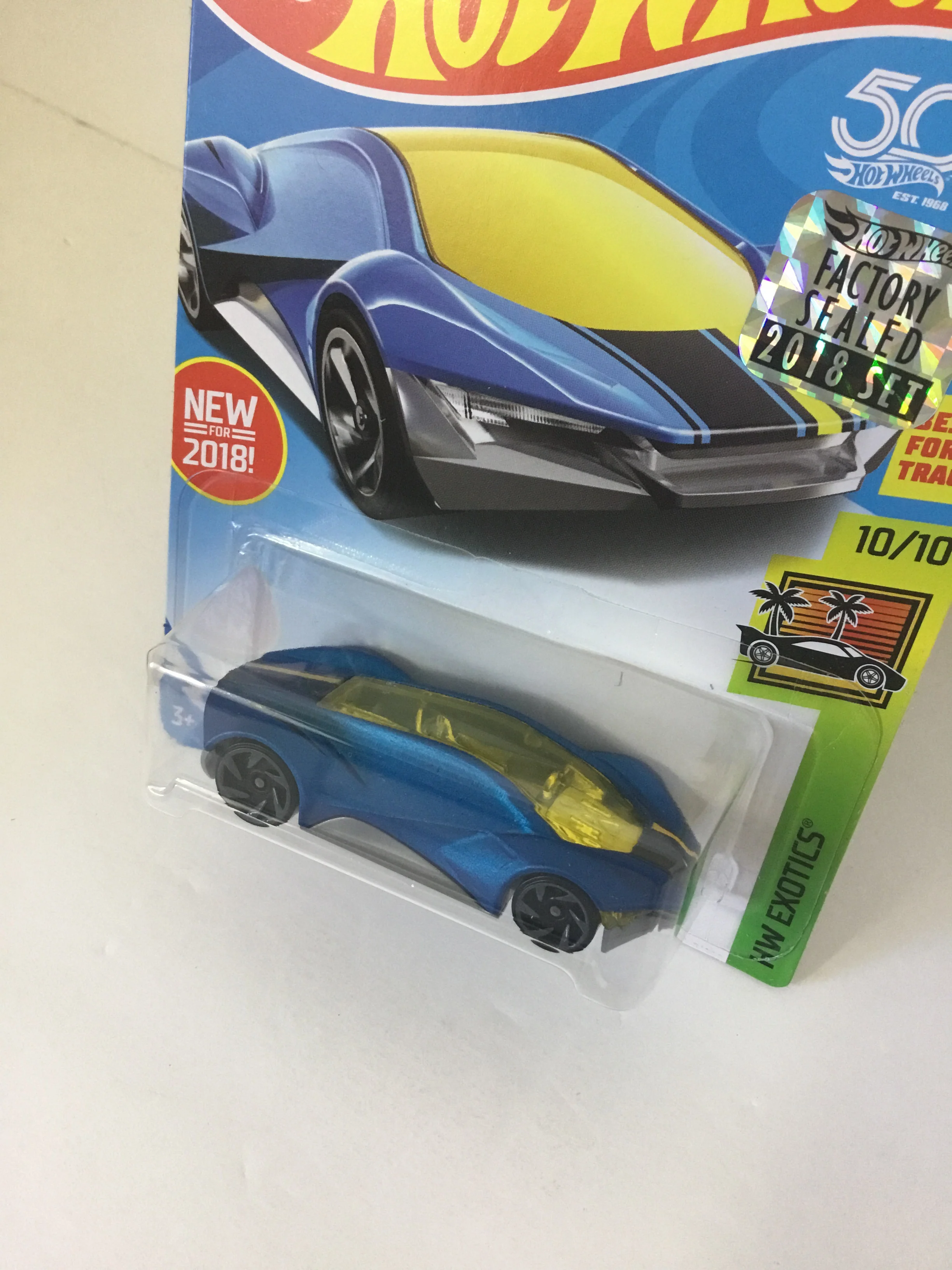 2018 Hot Wheels #241 Exotique blue Factory sealed sticker VV4 - Image 2