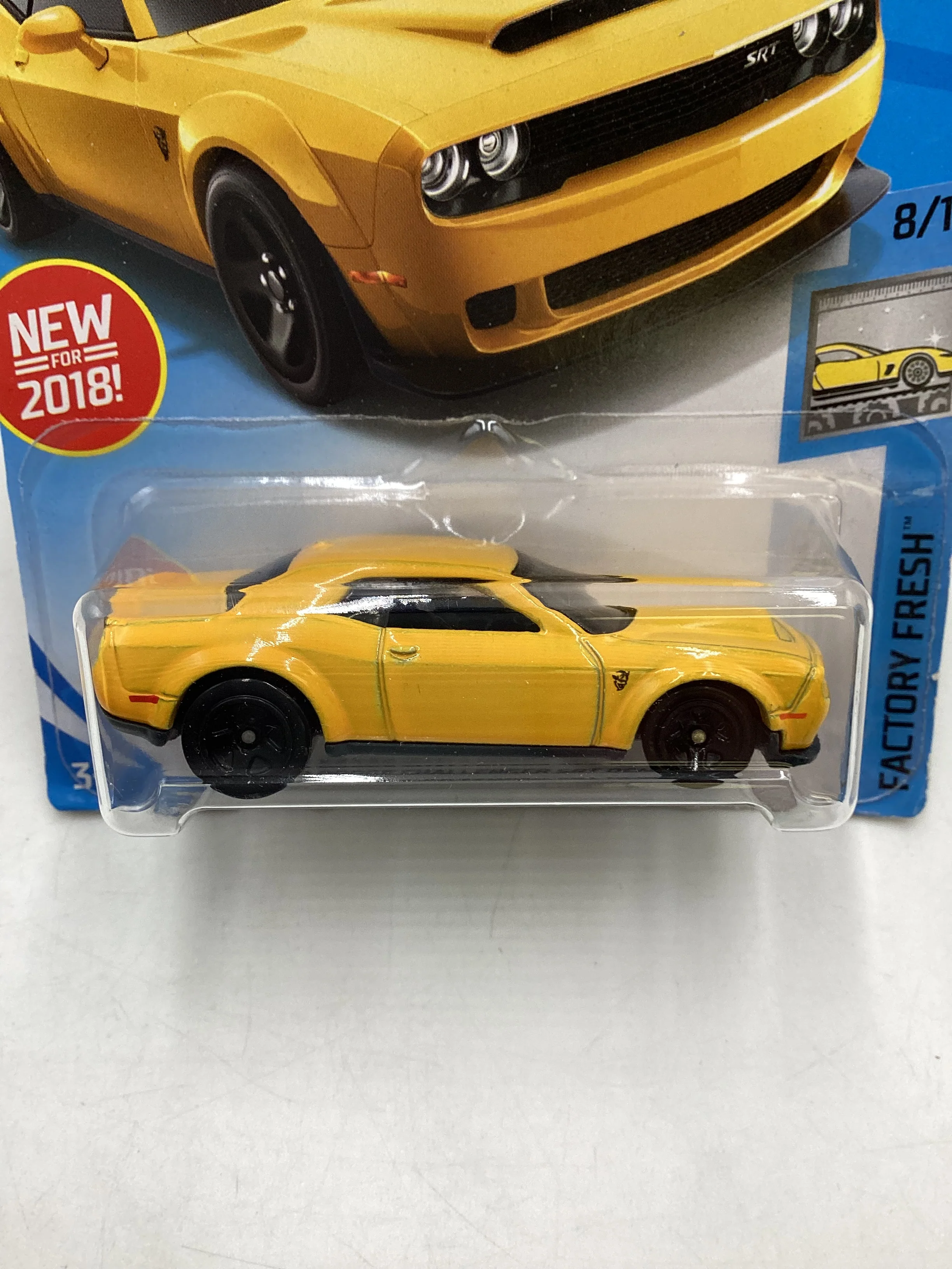 2018 Hot Wheels #319 Yellow 18 Dodge Challenger SRT Demon 44A - Image 3