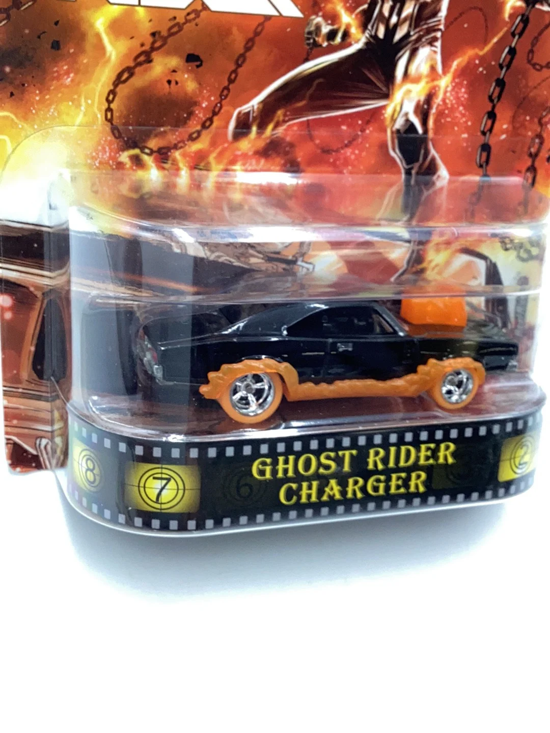 2018 Hot wheels retro entertainment Ghostrider Charger card variant Orange 265D - Image 3