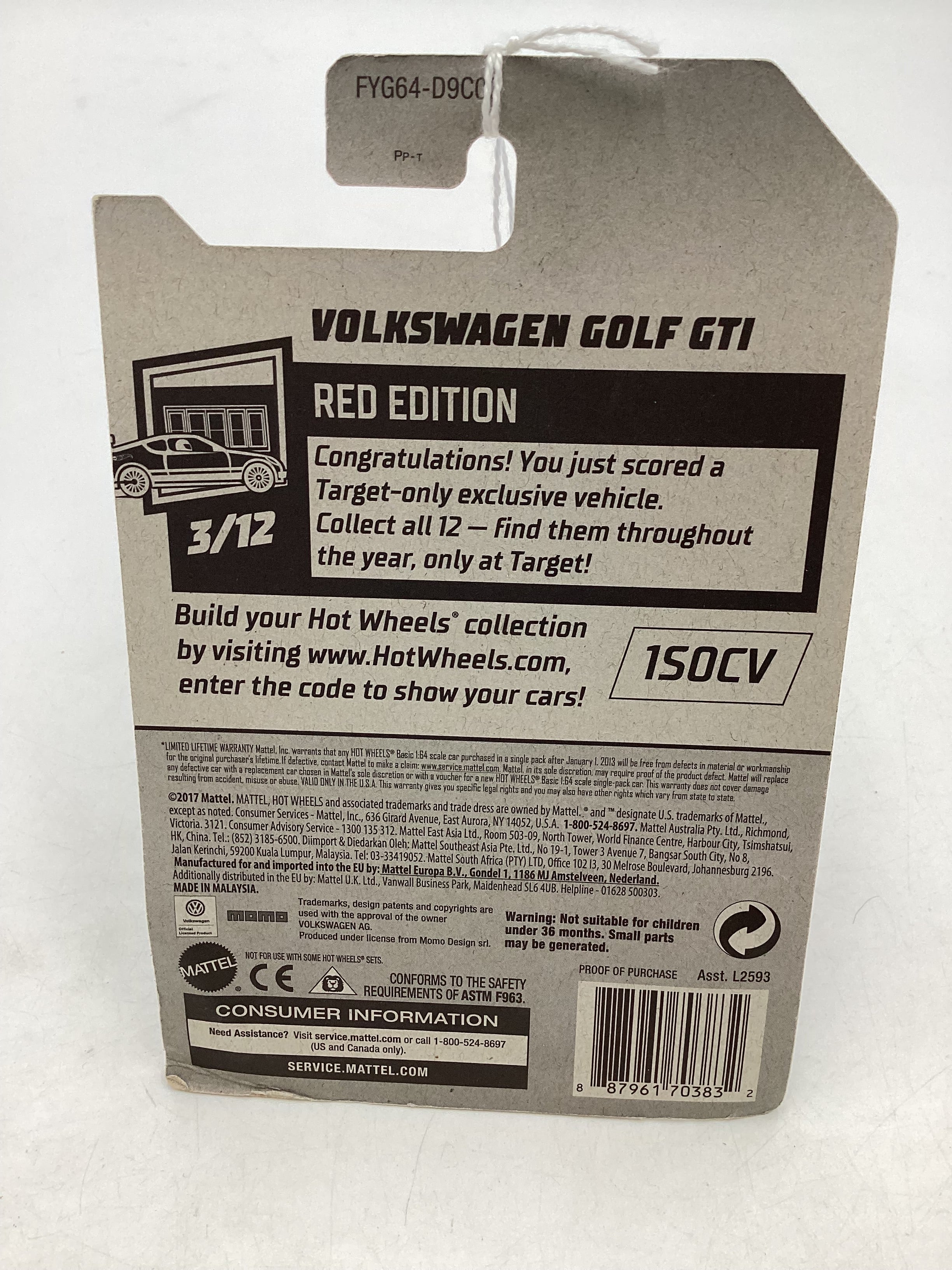 2019 Hot Wheels #19 Red Edition Volkswagen Golf GTI 143B - Image 6