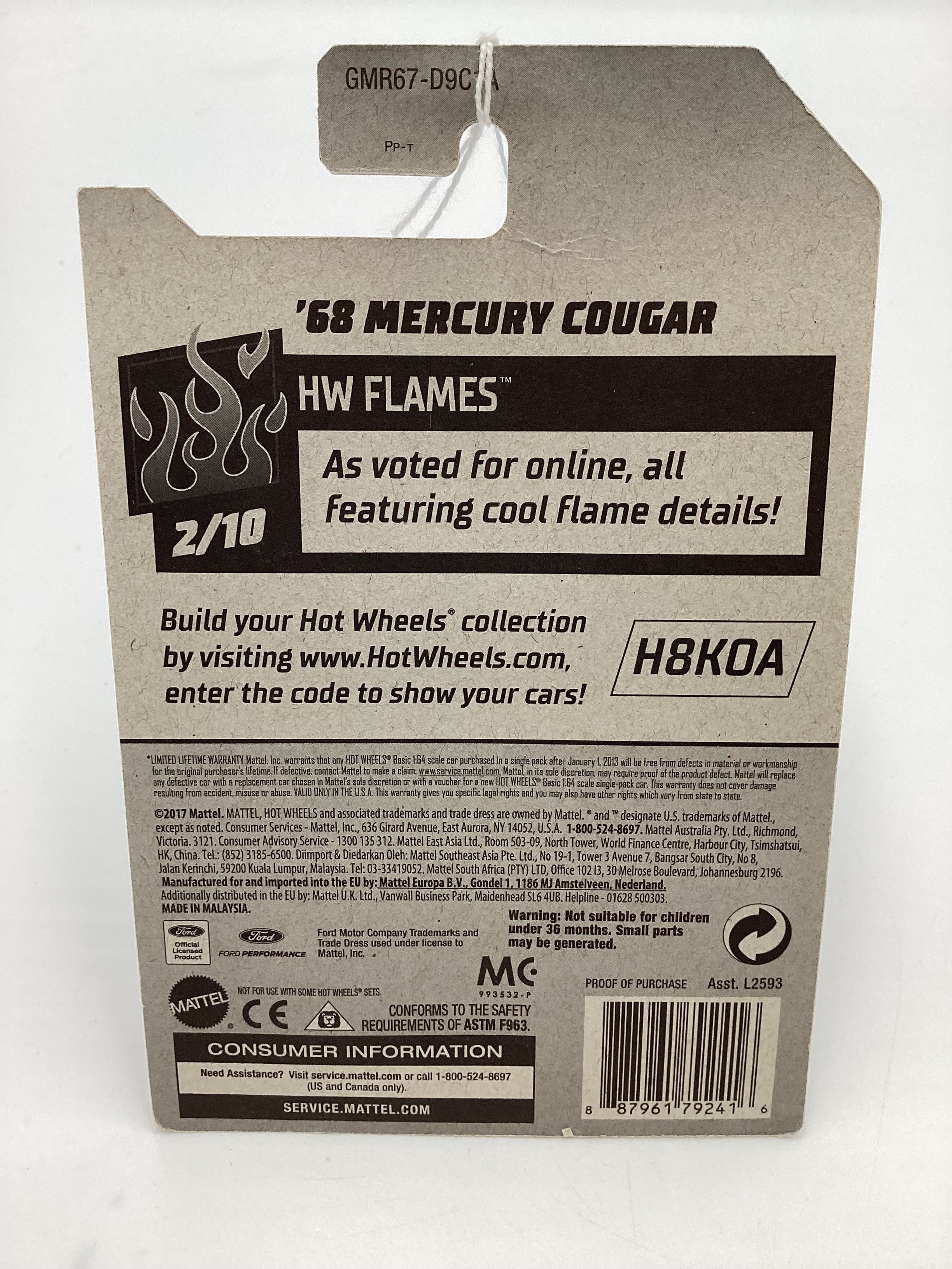 2019 Hot Wheels #164 68 Mercury Cougar Black 55H - Image 6