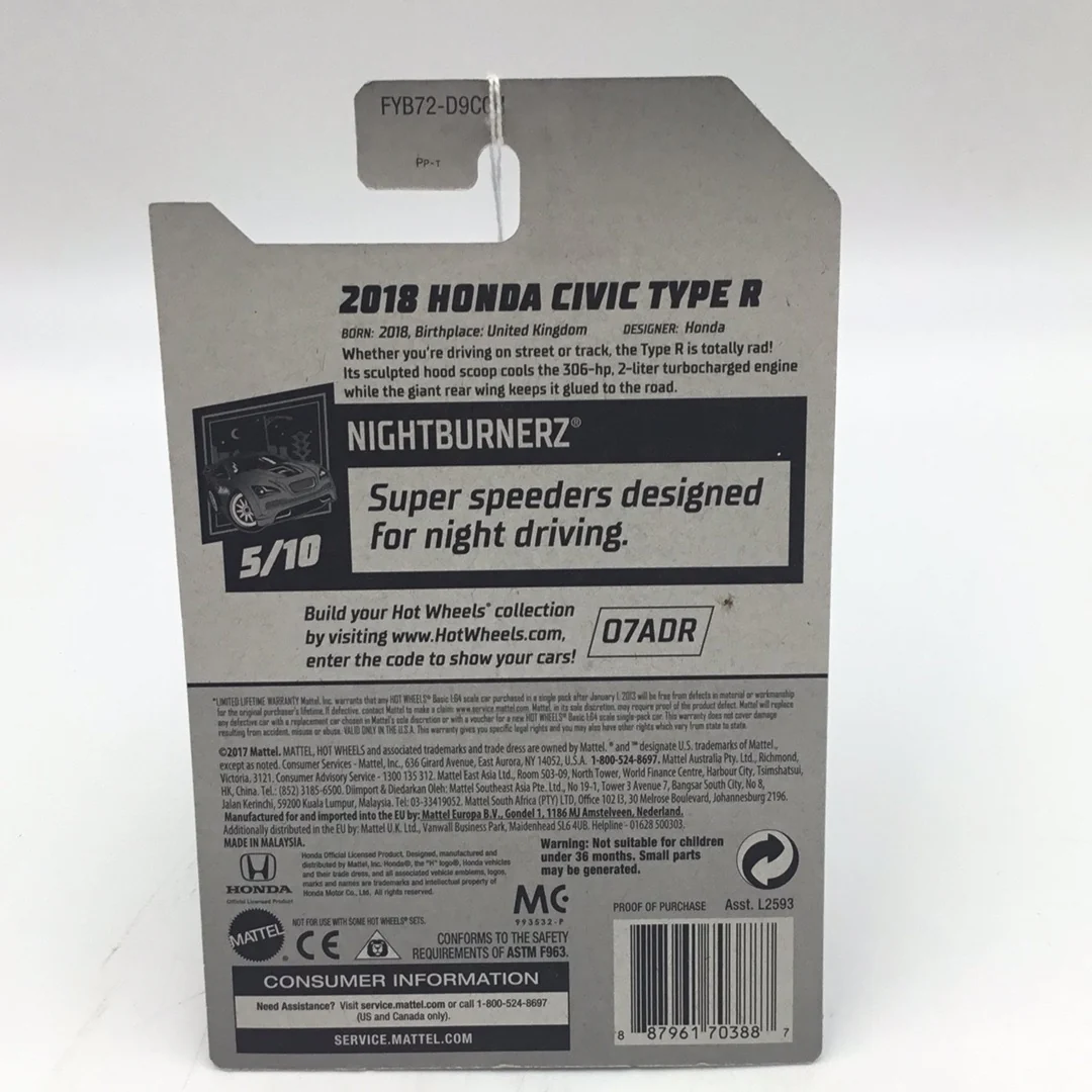 2019 hot wheels #171 2018 Honda Civic Type R red 78E - Image 4