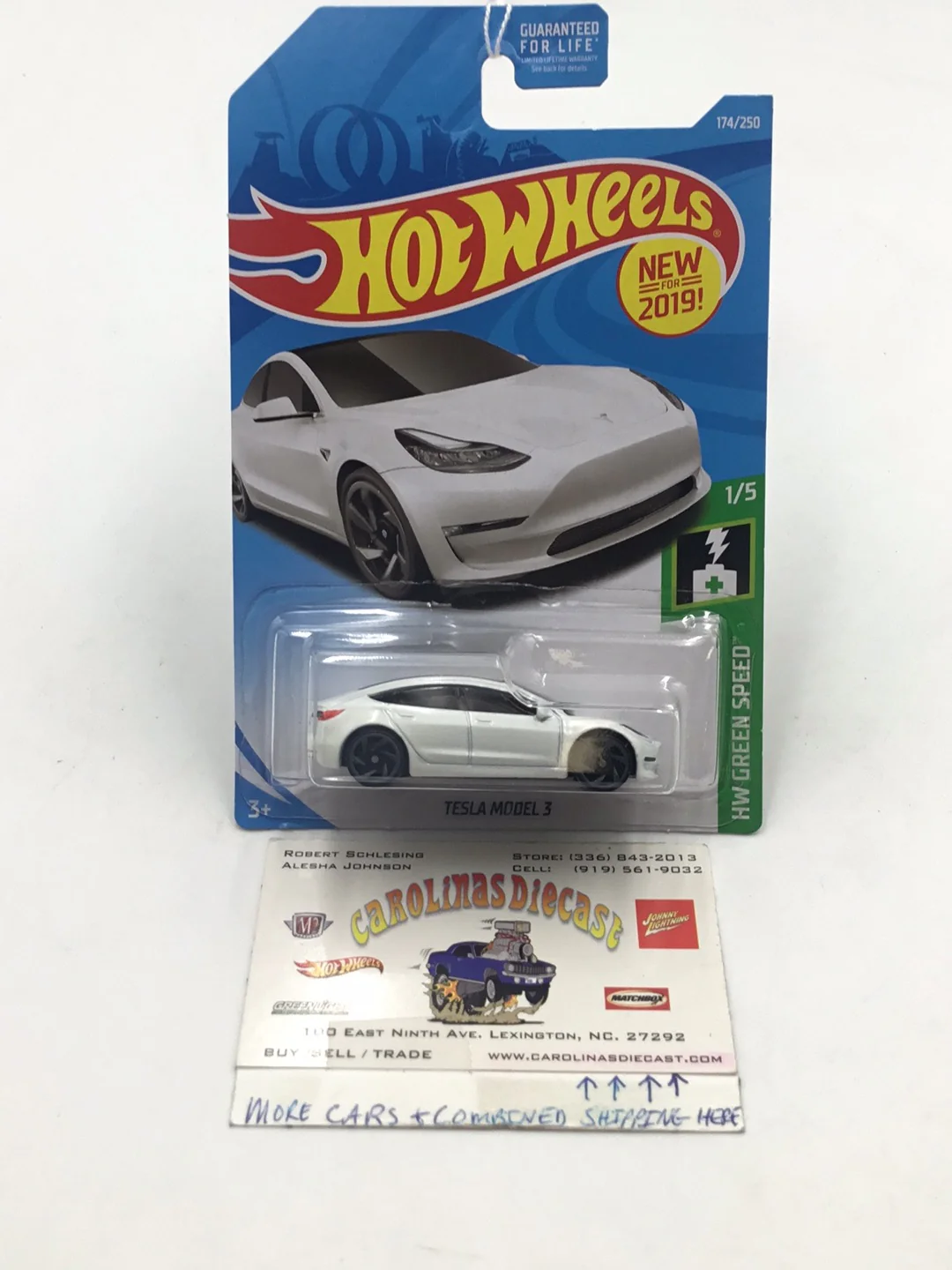 2019 Hot Wheels #174 Tesla Model 3 White card not perfect 50D