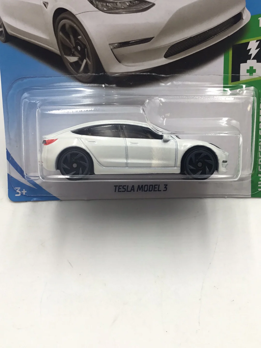 2019 Hot Wheels #174 Tesla Model 3 White card not perfect 50D - Image 2