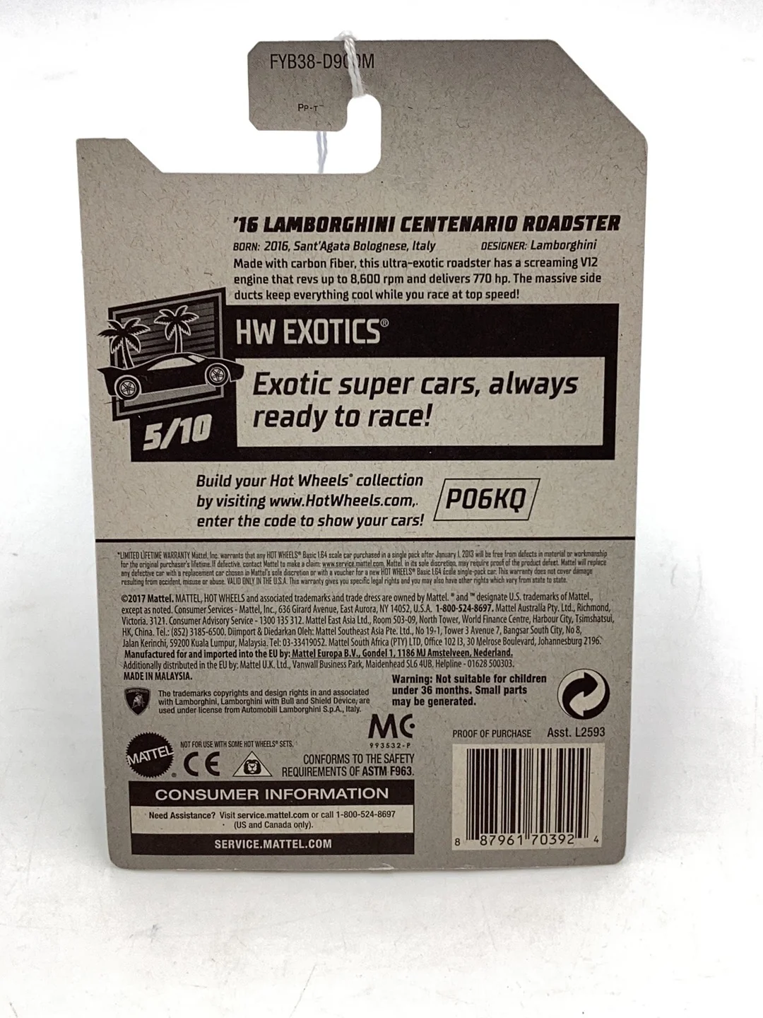 2019 Hot wheels #213 16 Lamborghini Centenario Roadster 102B - Image 6