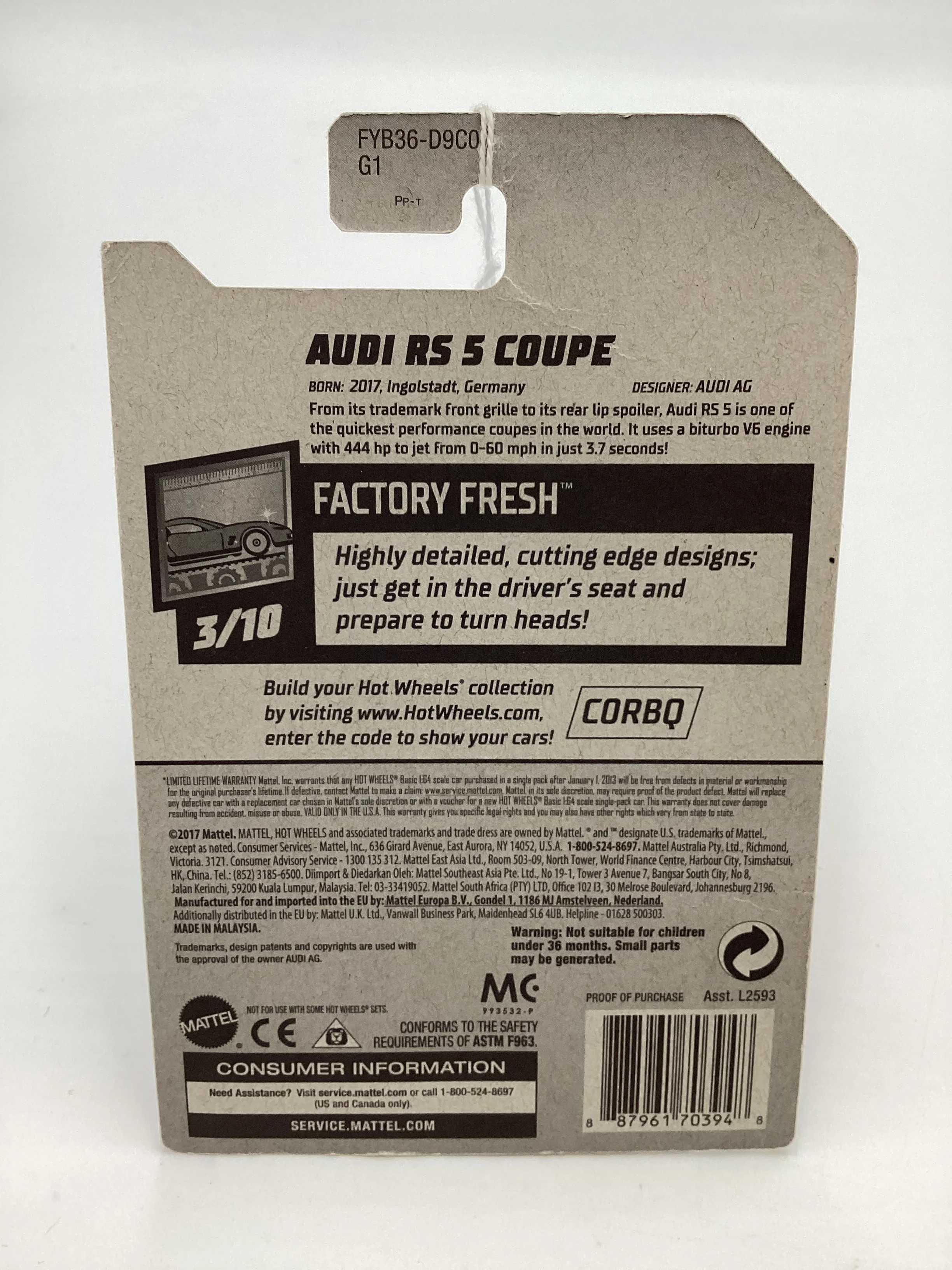 2019 Hot Wheels #225 Audi RS 5 Coupe Red 108C - Image 7