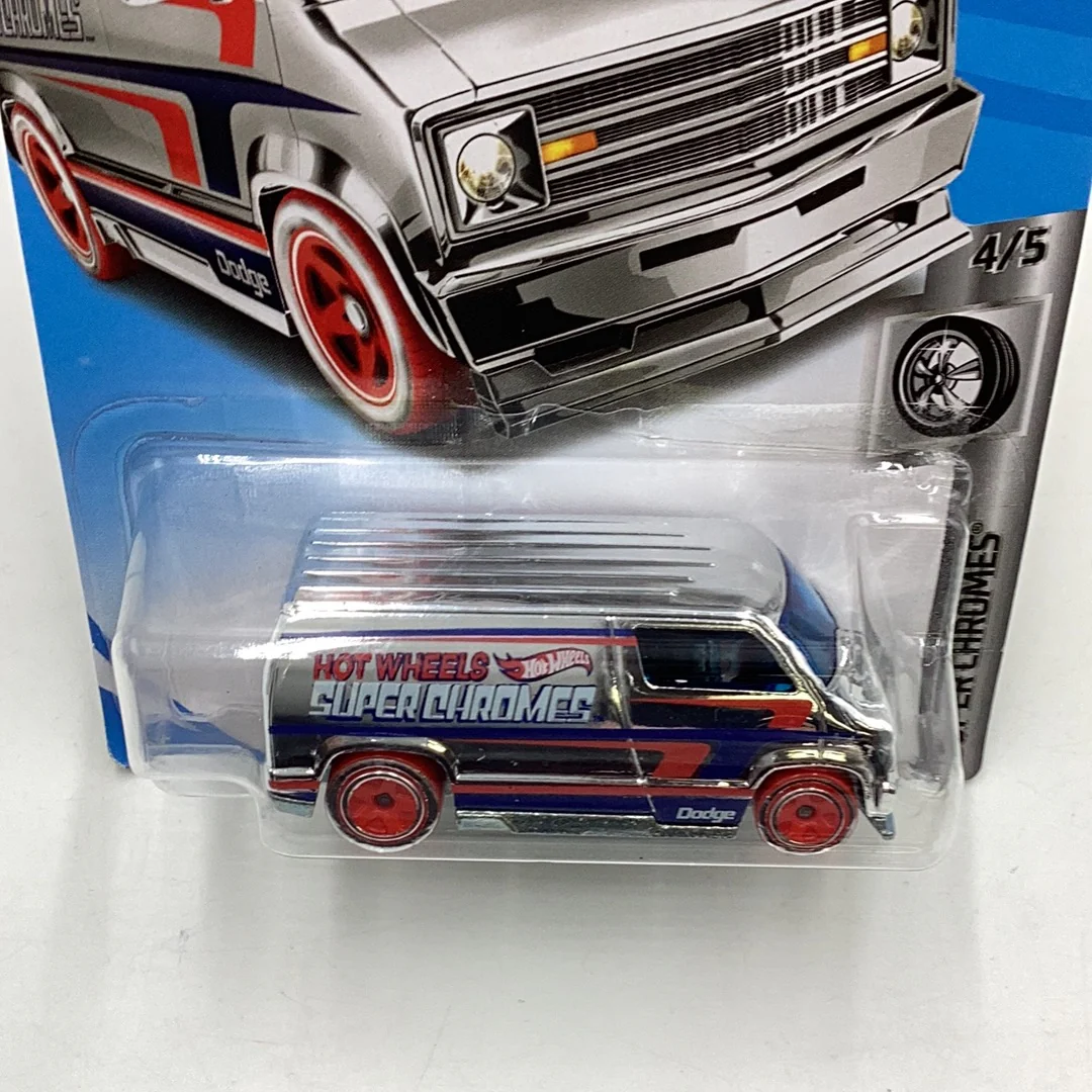 2019 Hot wheels #23 Custom 77 Dodge Van chrome 43E - Image 6