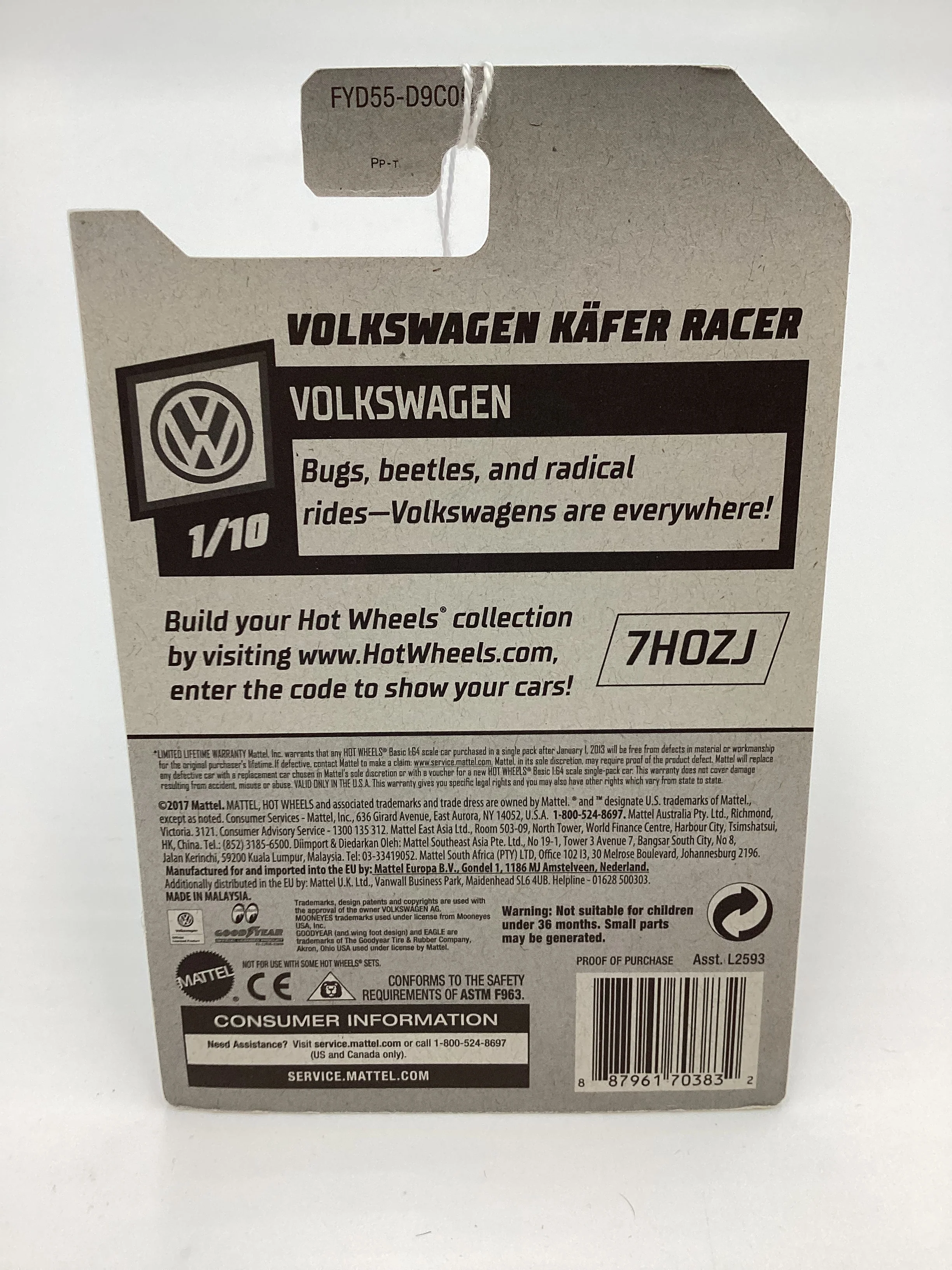 2019 Hot Wheels #46 Volkswagen Kafer Racer Yellow Moon Eyes 97F - Image 7