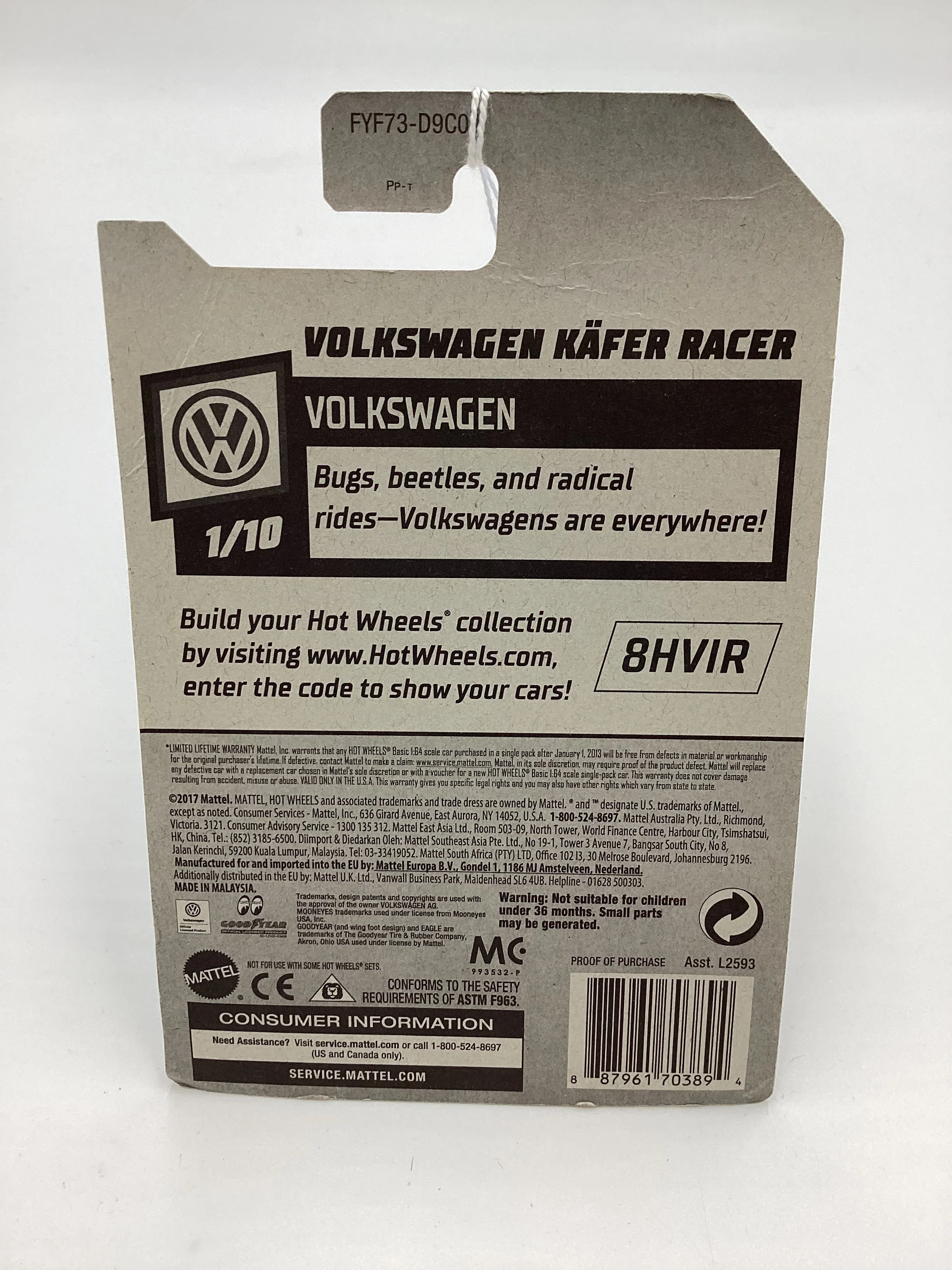 2019 Hot Wheels #46 Volkswagen Kafer Racer Matte Black 96H - Image 6