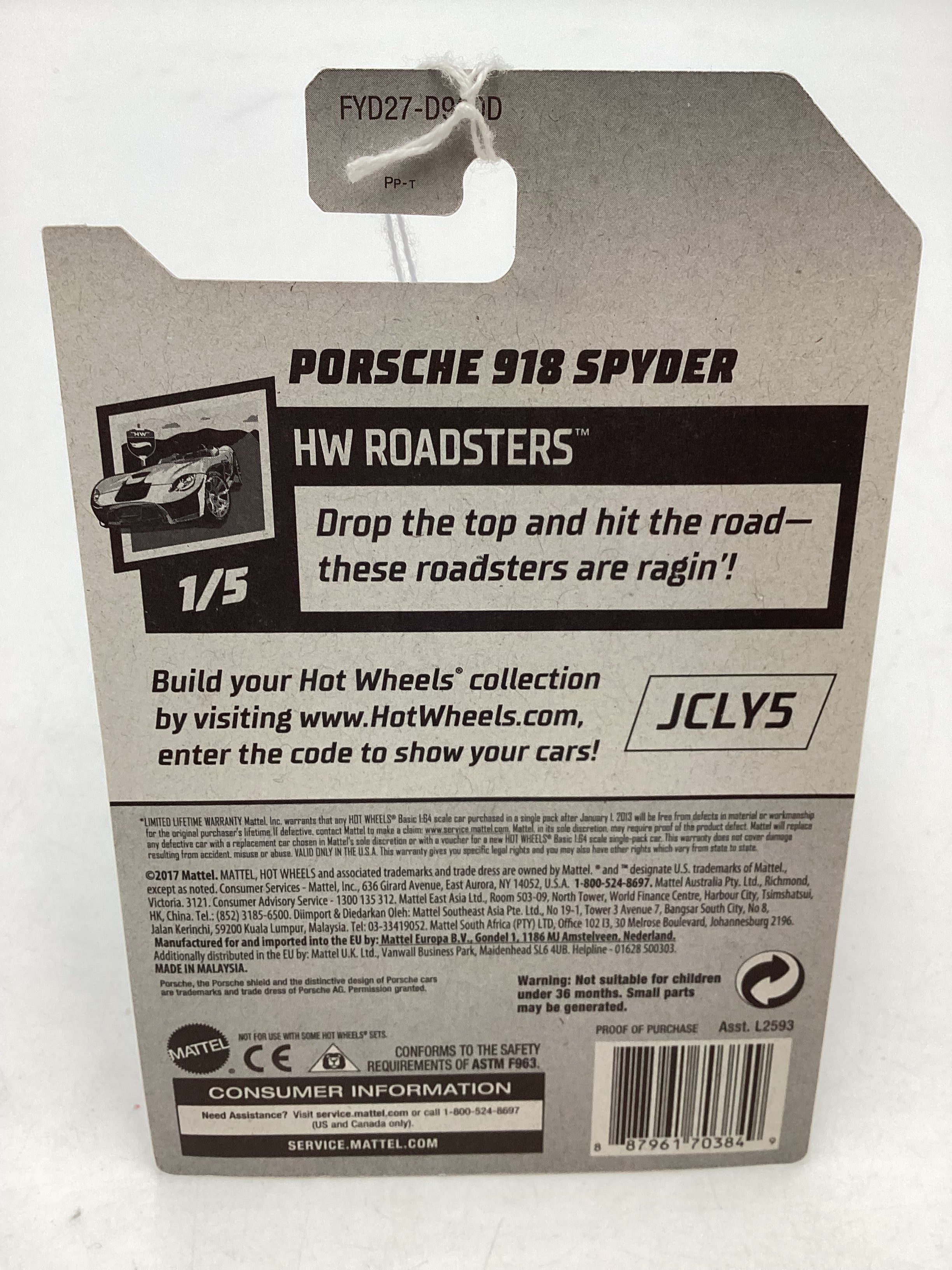 2019 Hot wheels #94 Porsche 918 Spyder Black 99B - Image 7