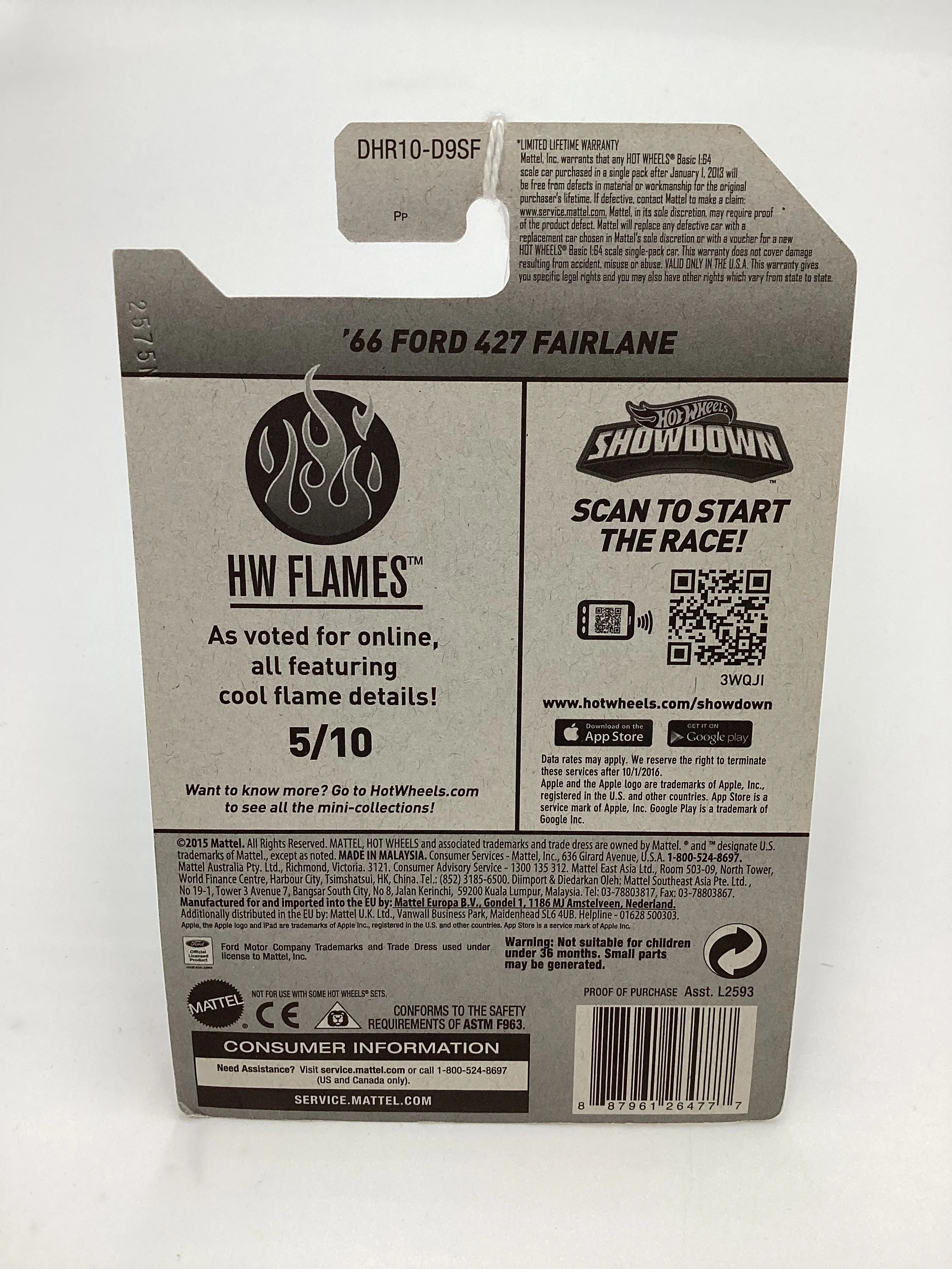 2016 Hot Wheels #95 66 Ford 427 Fairlane Black Target Snowflake Card 239D - Image 7