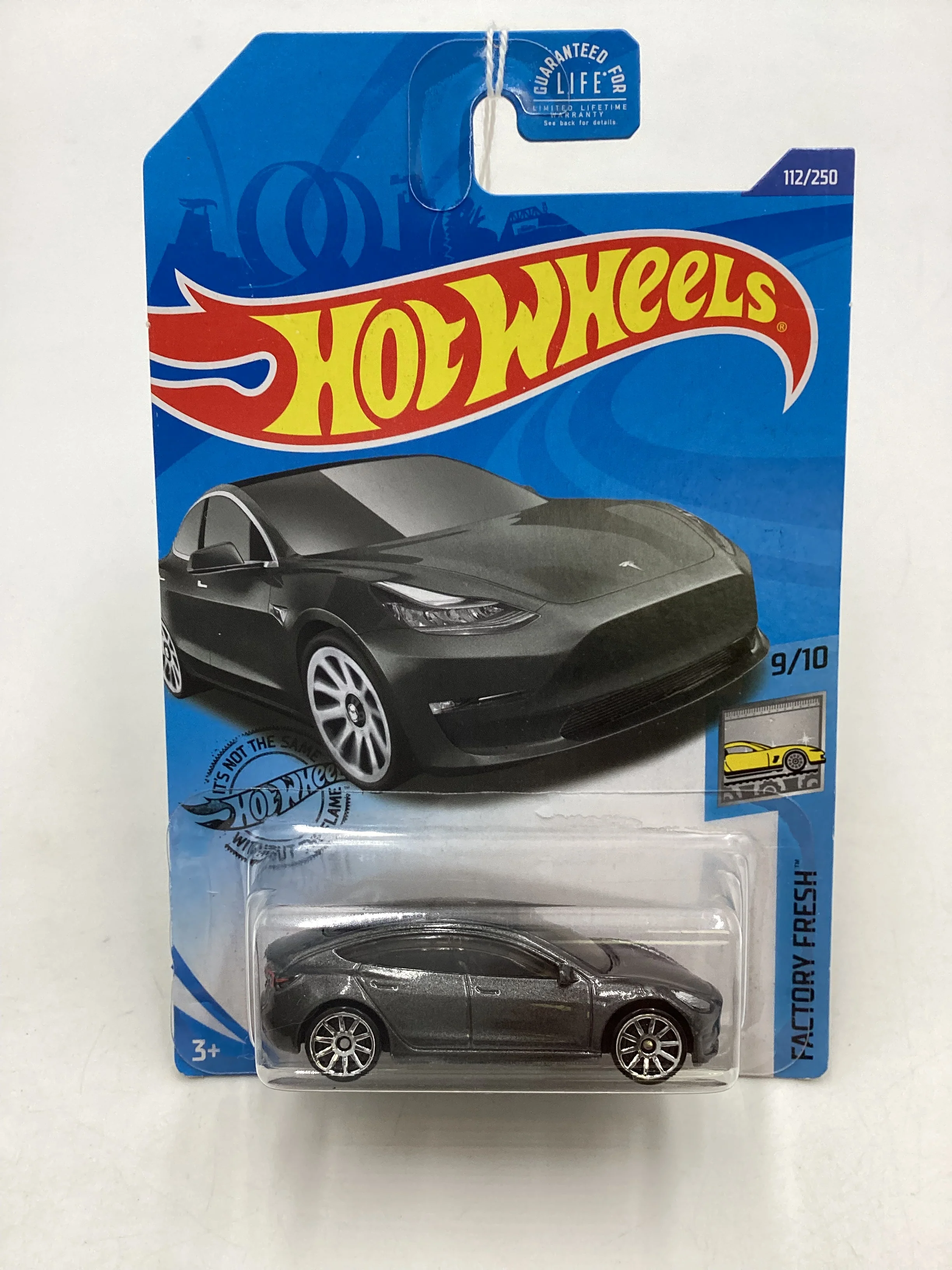 2020 Hot Wheels #112 Tesla Model 3 Silver (Slight Cracked Blister) 48F - Image 2